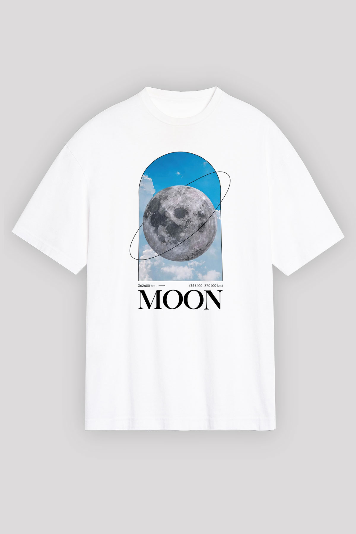 Ay Baskılı Unisex Oversize Beyaz Tişört - Tshirt