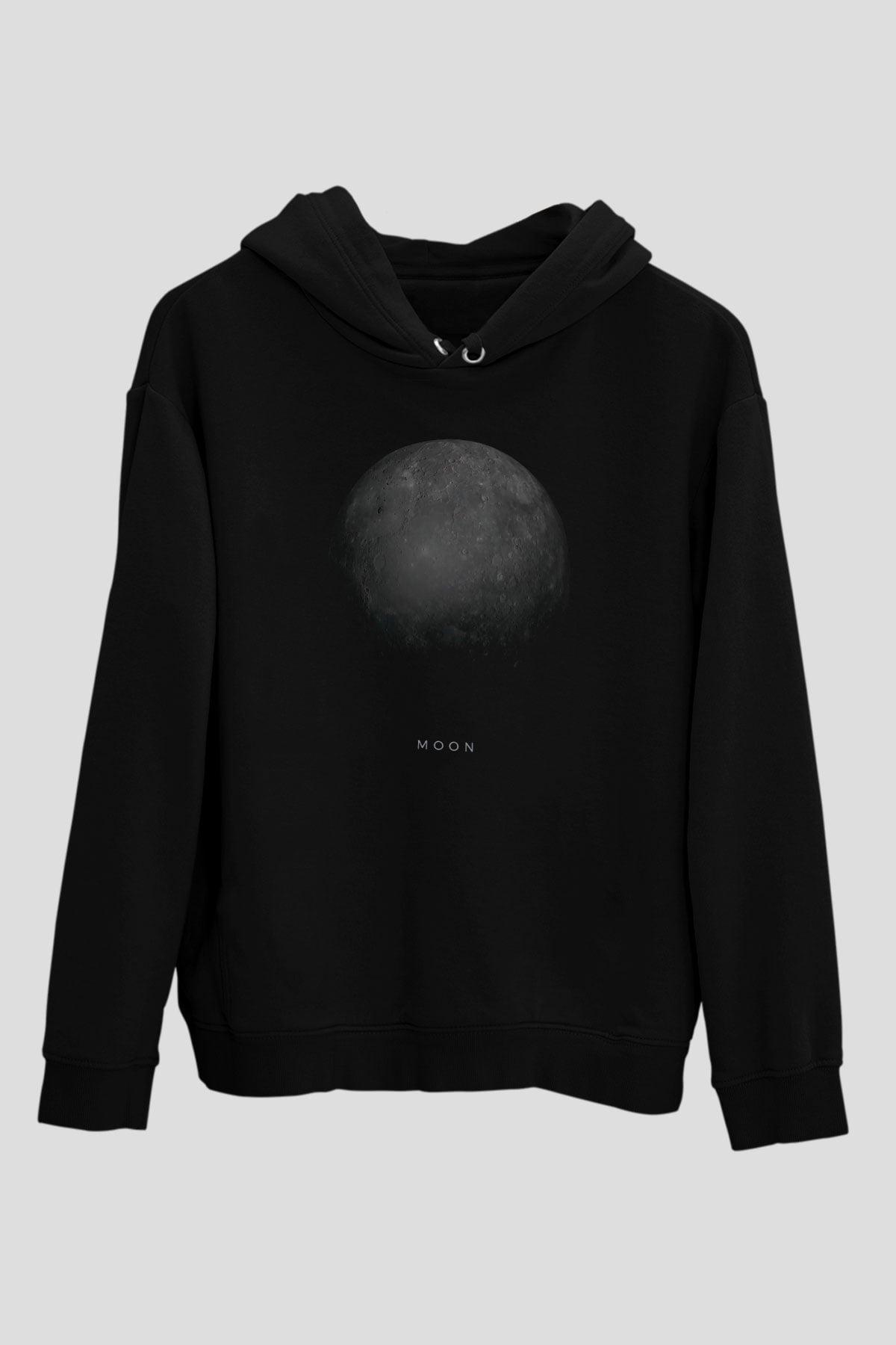 Ay Baskılı Unisex Siyah Hoodie