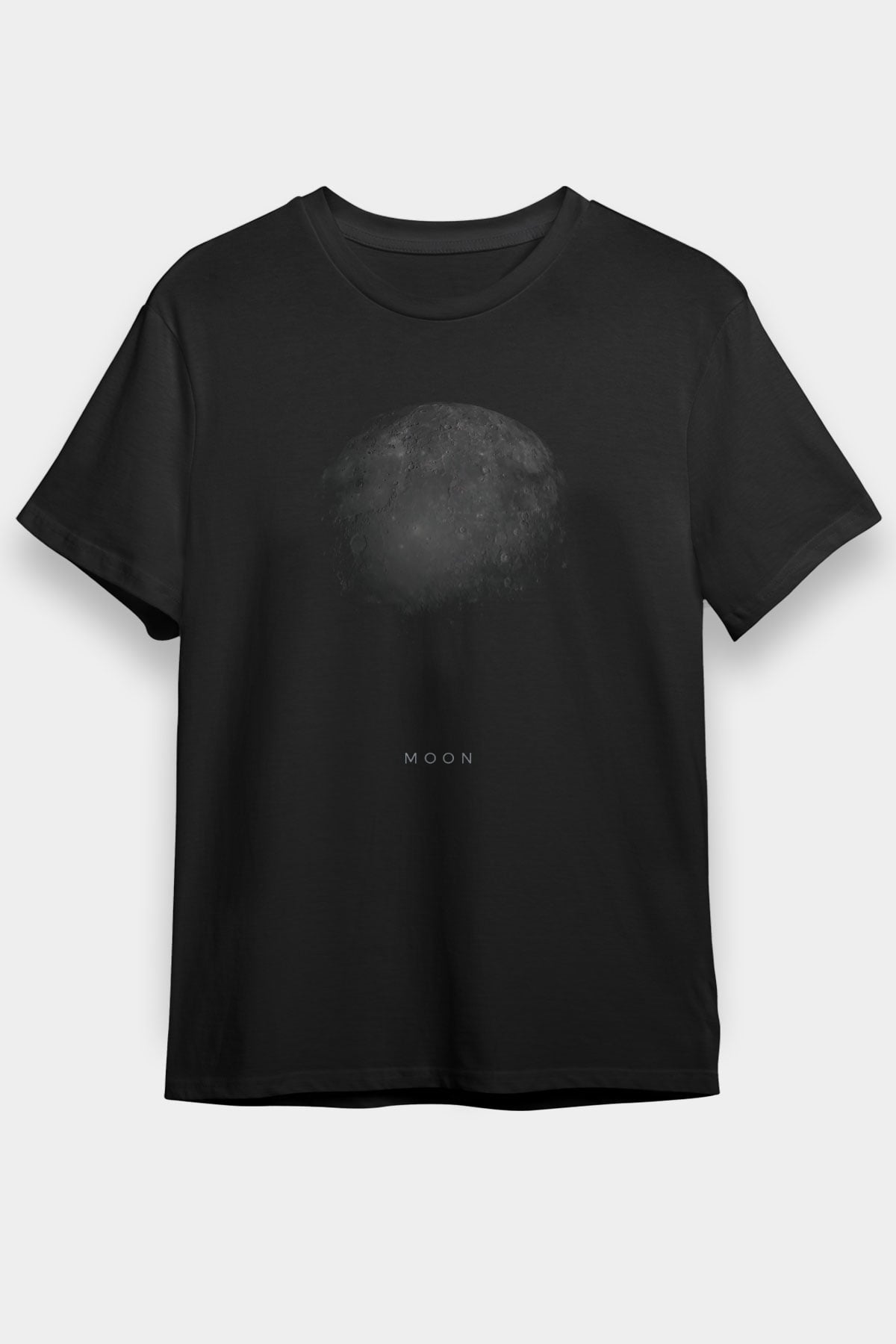 Ay Baskılı Unisex Siyah Tişört - Tshirt