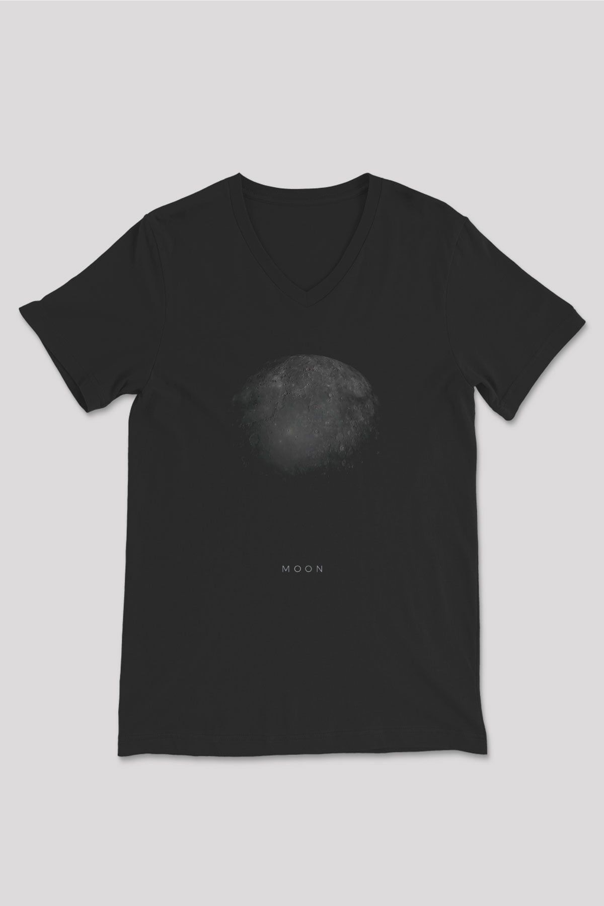 Ay Baskılı Unisex V Yaka Siyah Tİşört - Tshirt