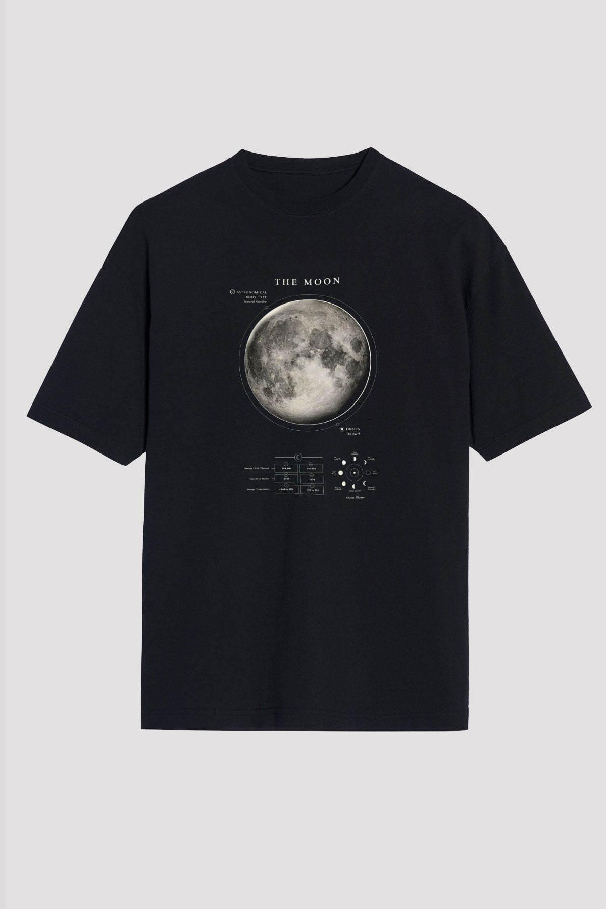 Ay Fiziksel Özellikleri Baskılı Unisex Oversize Tişört - Tshirt