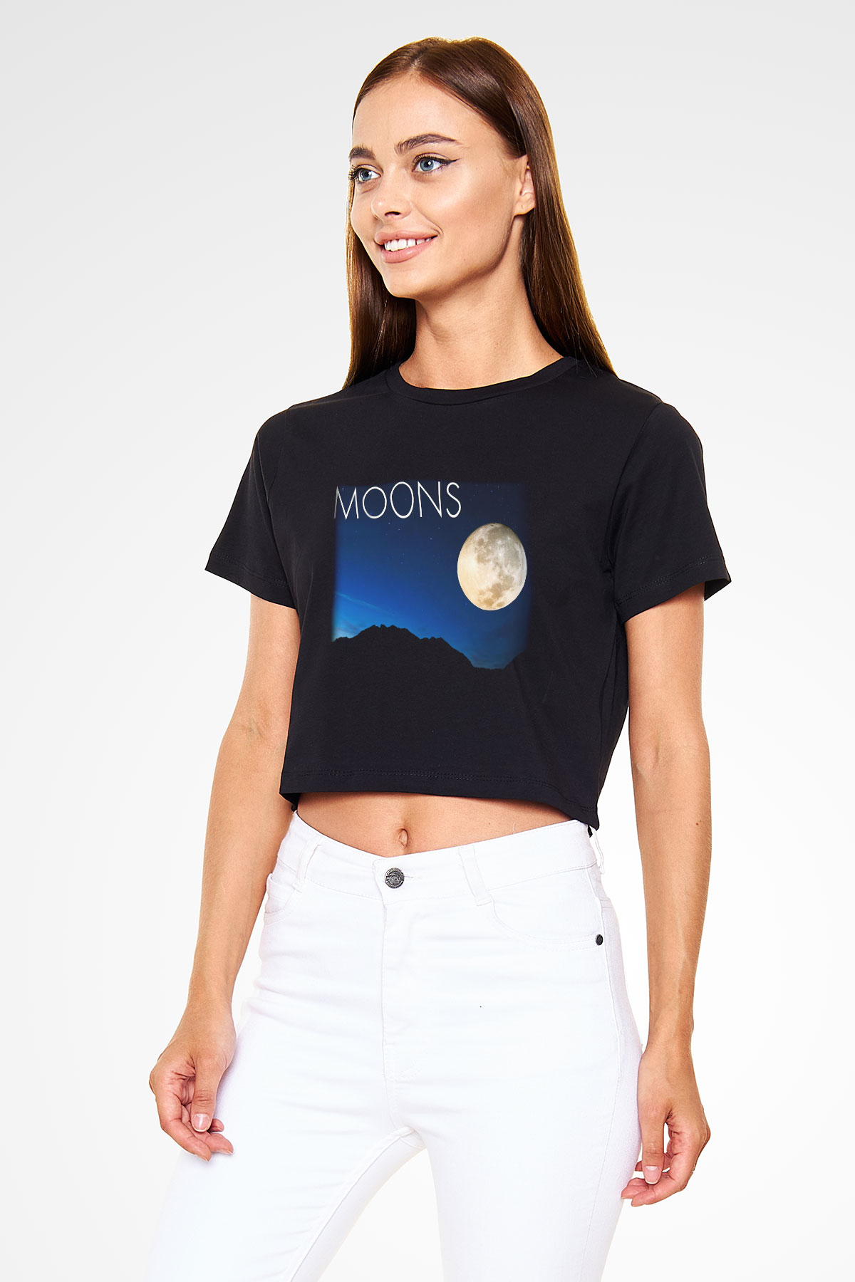 Ay Siyah Crop Top Tişört