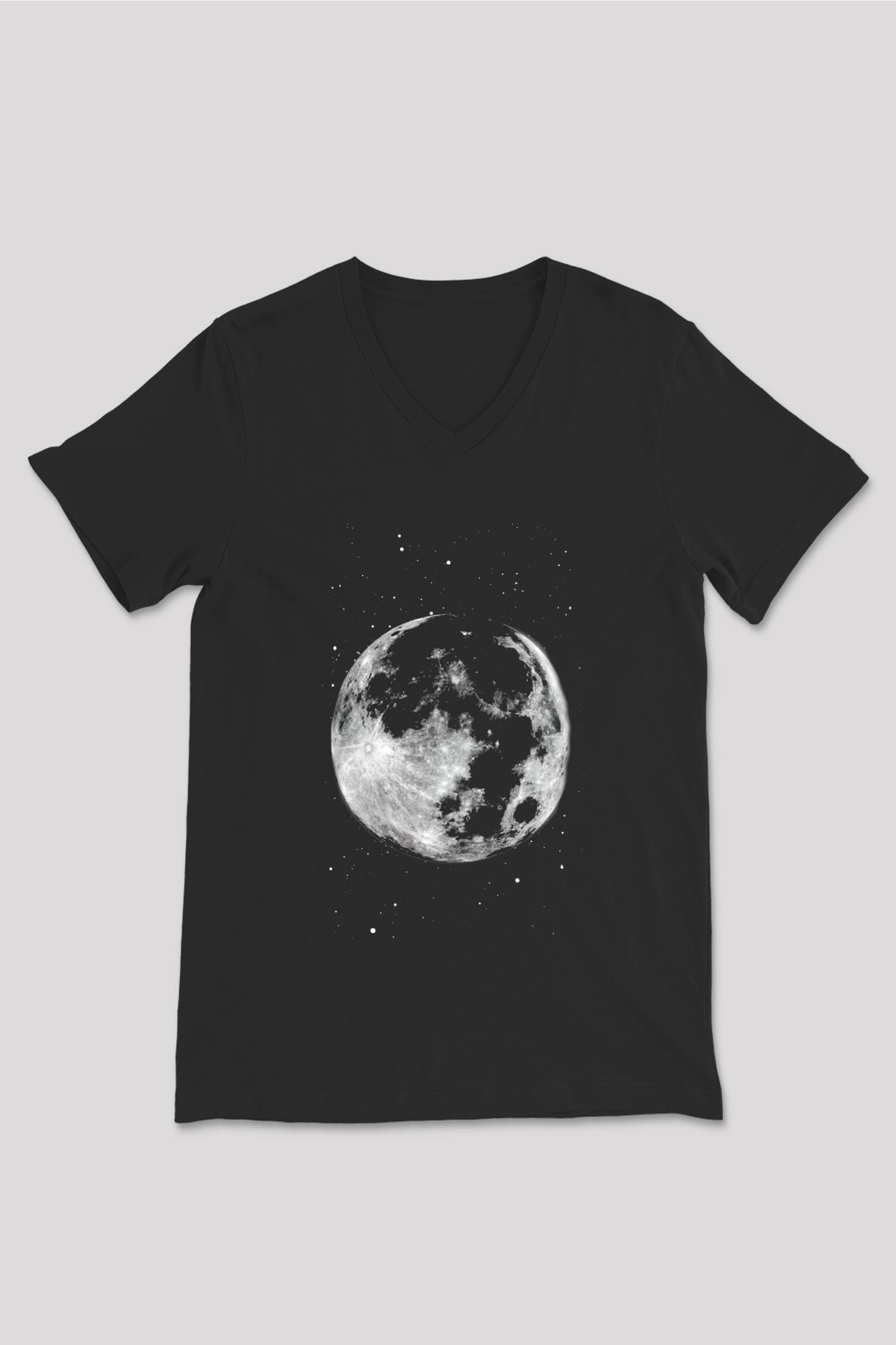 Ay Siyah Unisex V Yaka Tişört T-Shirt