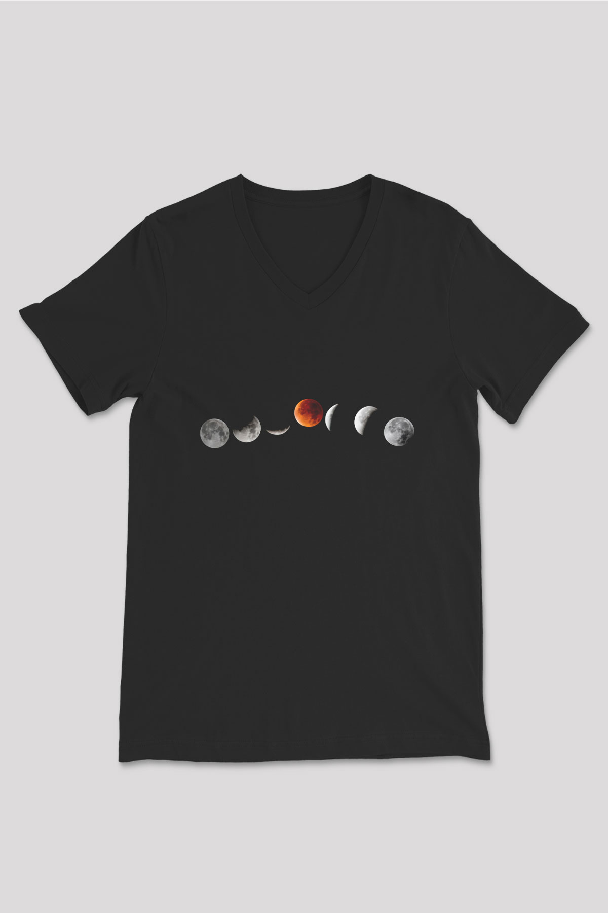 Ay Siyah Unisex V Yaka Tişört T-Shirt
