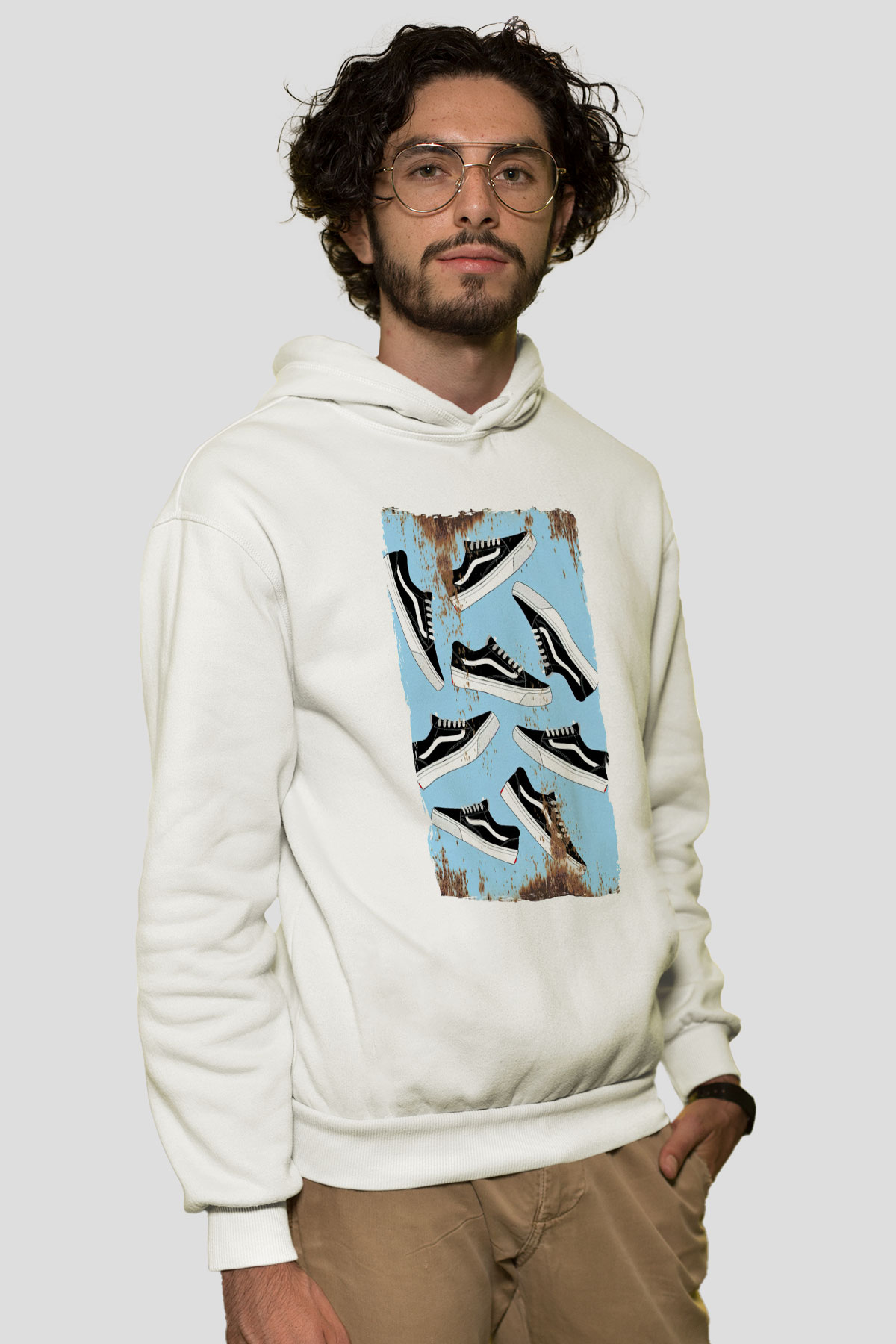 Ayakkabıcı Beyaz Unisex Kapüşonlu Sweatshirt
