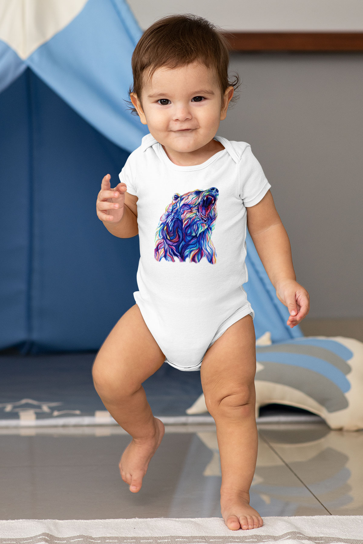 Ayı Baskılı Beyaz Unisex Bebek Body - Zıbın
