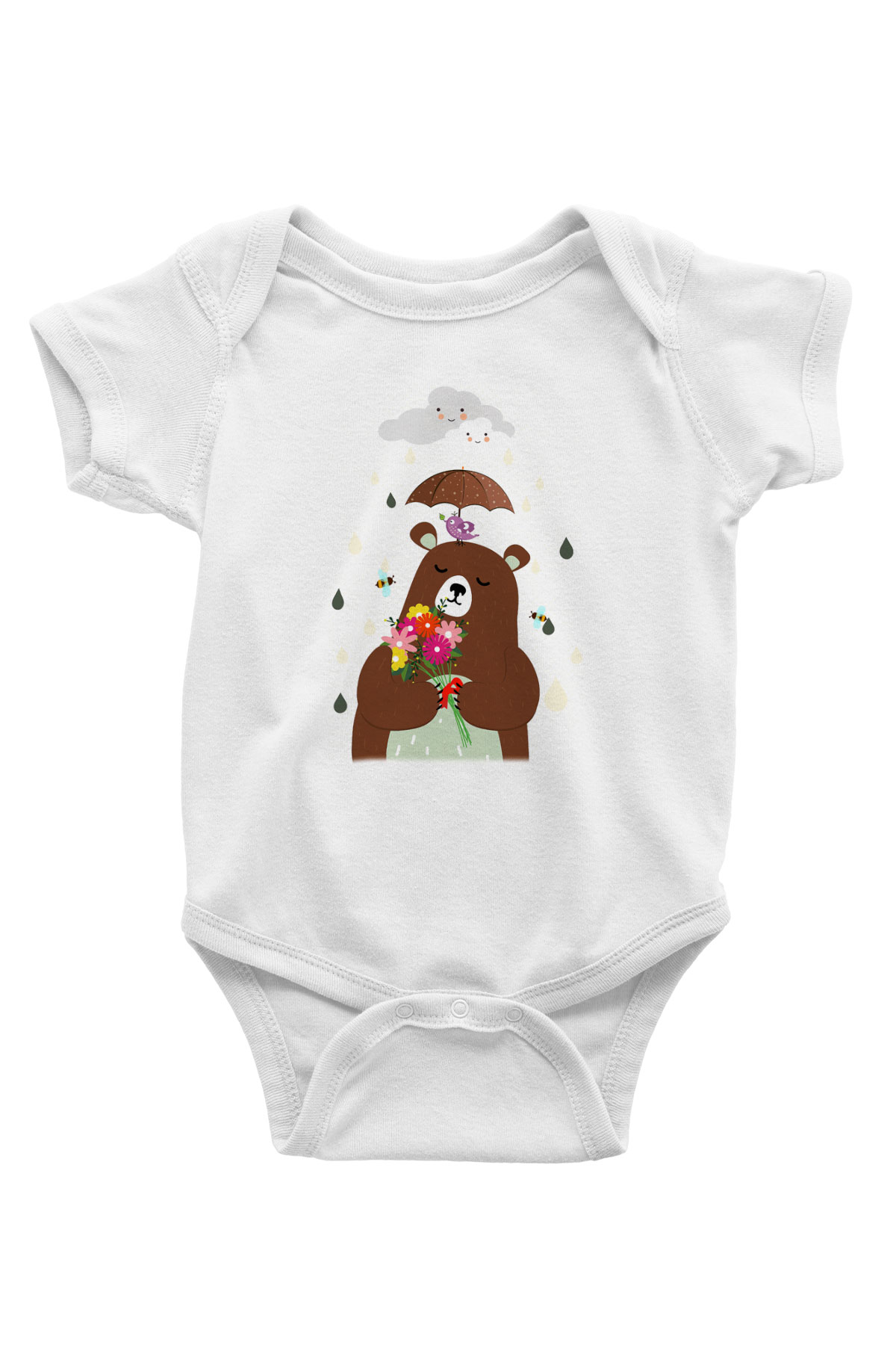 Ayı Baskılı Beyaz Unisex Bebek Body - Zıbın