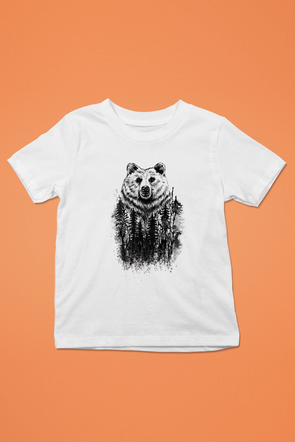 Ayı Baskılı Beyaz Unisex Çocuk Tişört