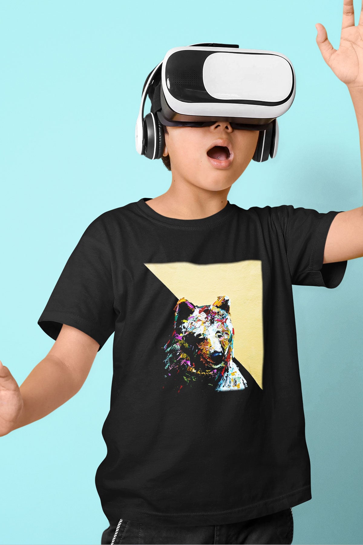 Ayı Baskılı Siyah Unisex Çocuk Tişört