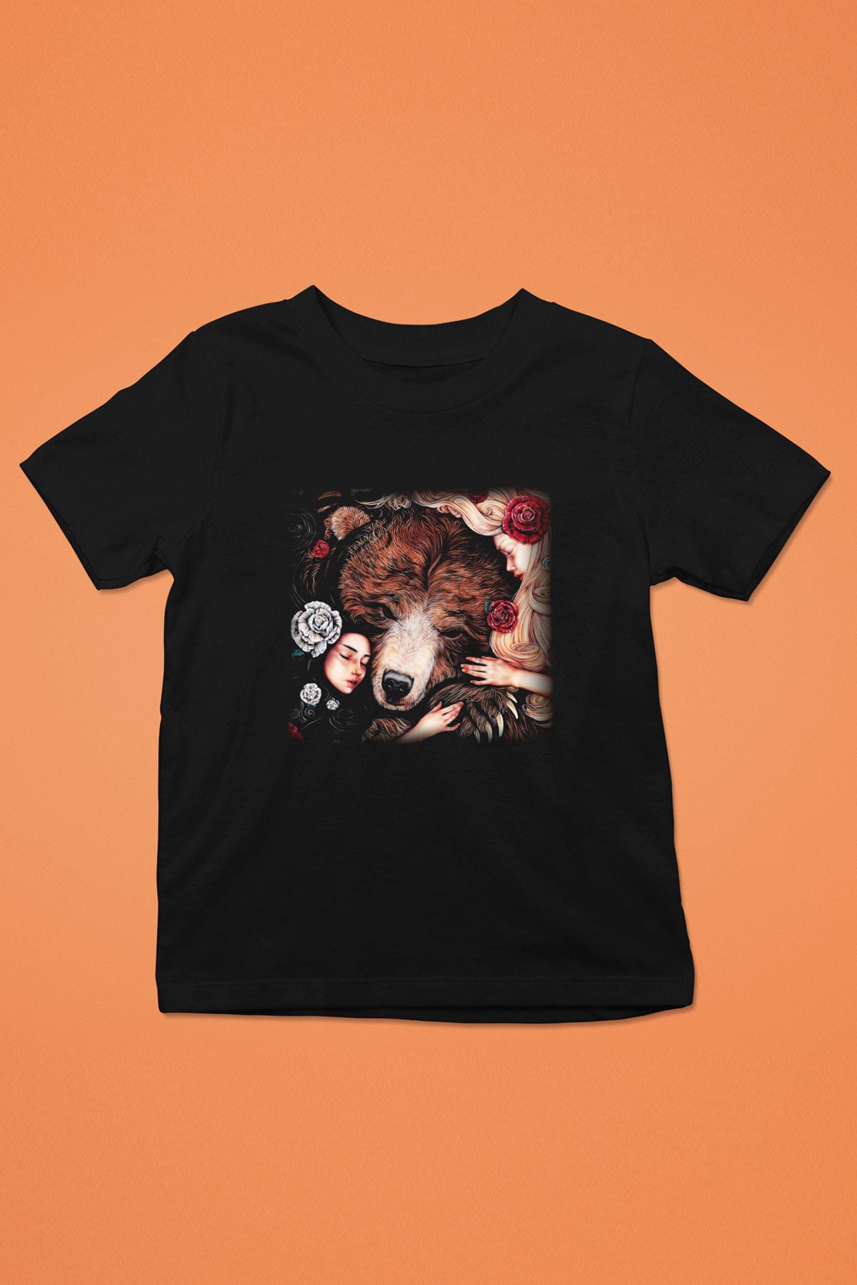 Ayı Baskılı Siyah Unisex Çocuk Tişört