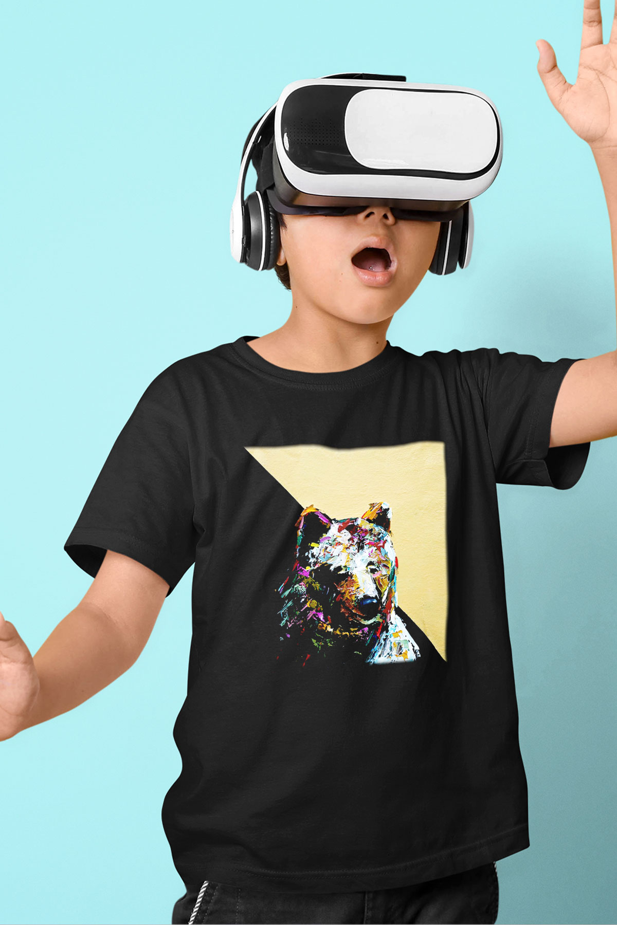 Ayı Baskılı Siyah Unisex Çocuk Tişört