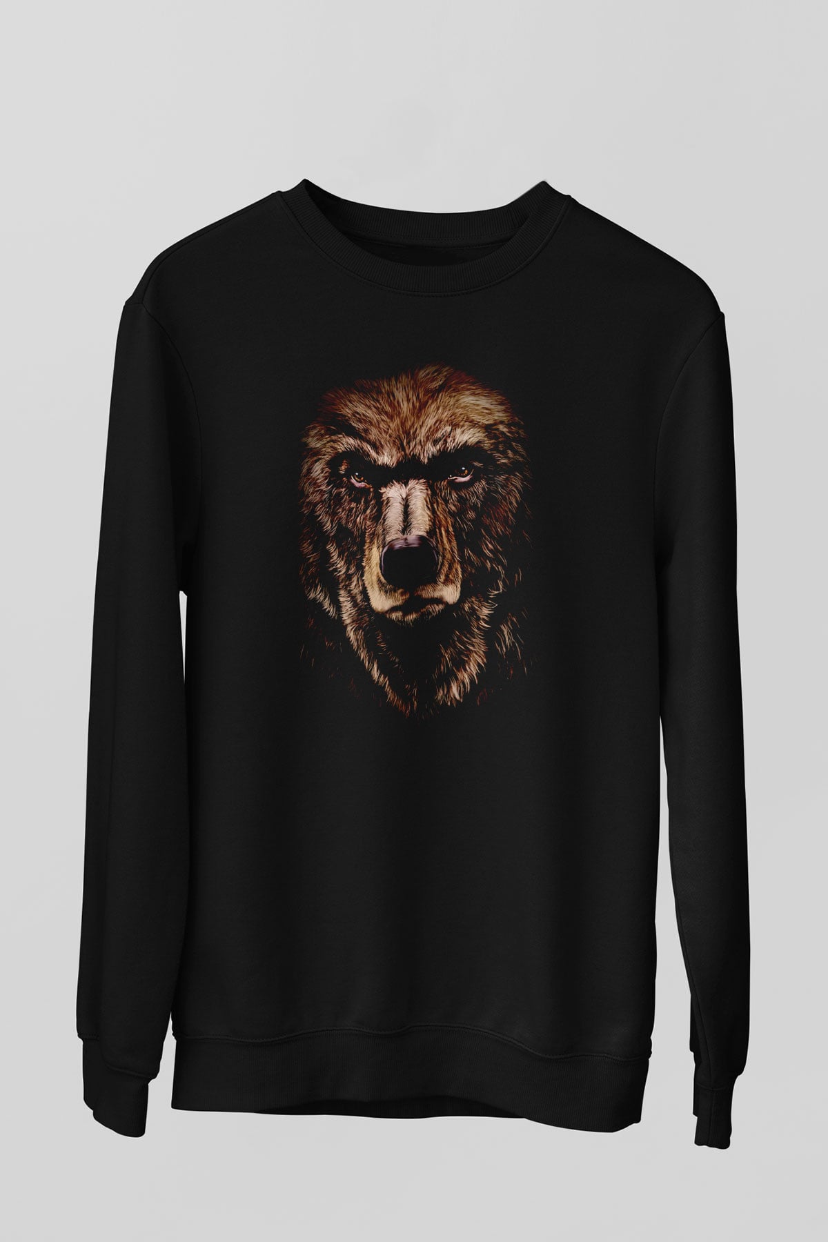 Ayı Baskılı Unisex Siyah  Sweatshirt