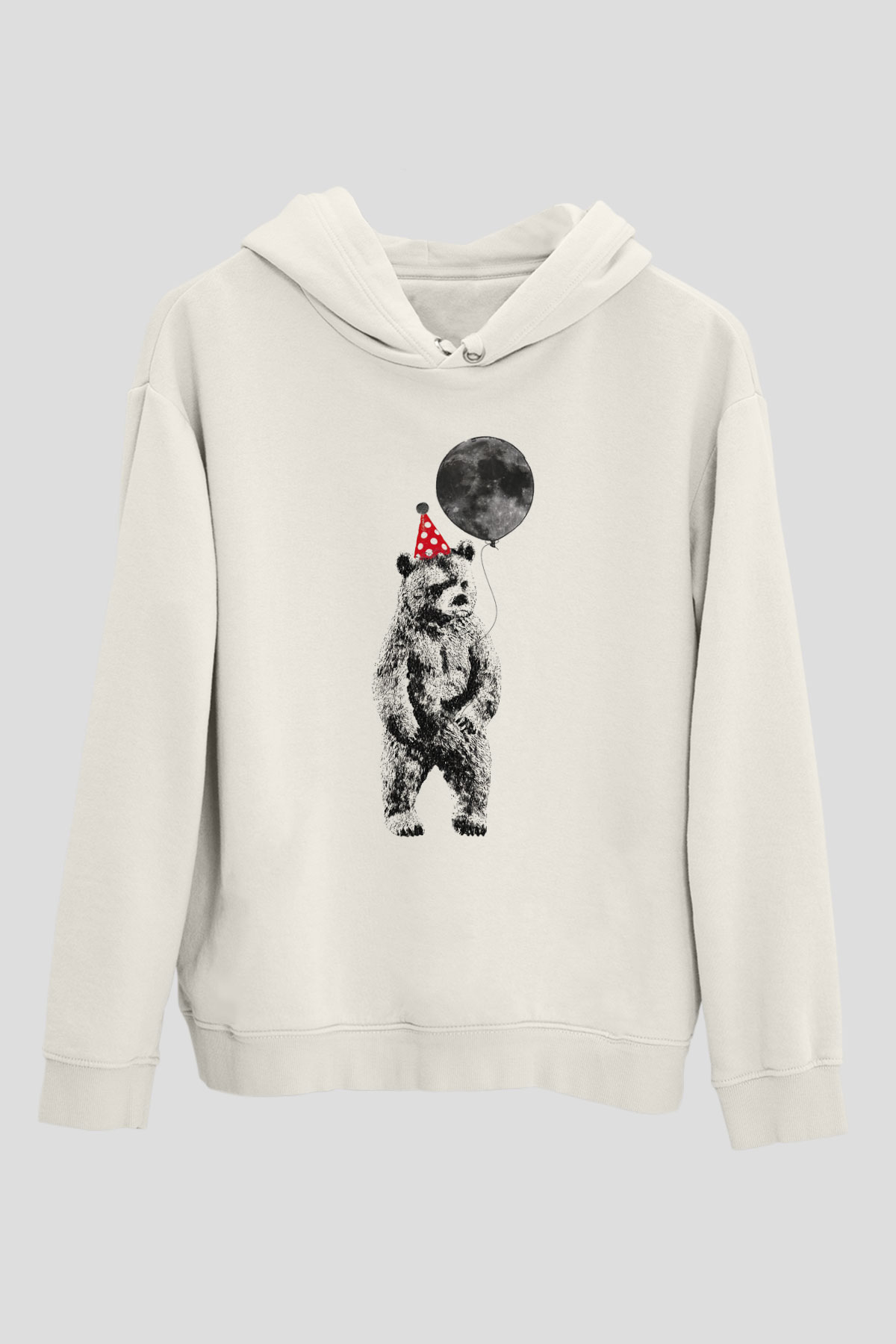 Ayı Beyaz Unisex Kapşonlu Sweatshirt