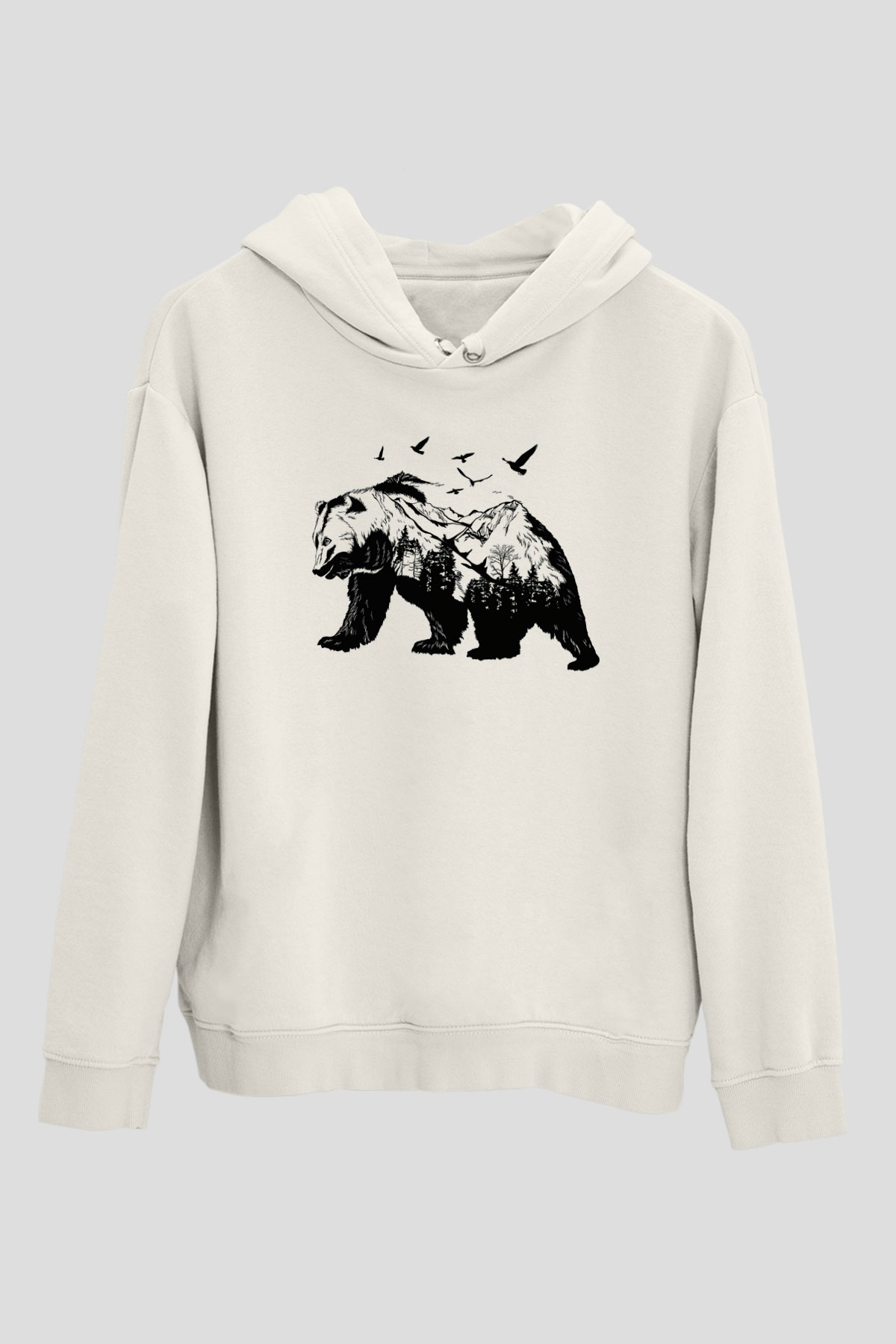 Ayı Beyaz Unisex Kapşonlu Sweatshirt