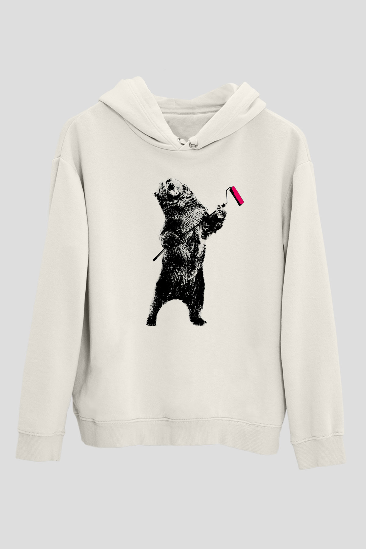 Ayı Beyaz Unisex Kapşonlu Sweatshirt