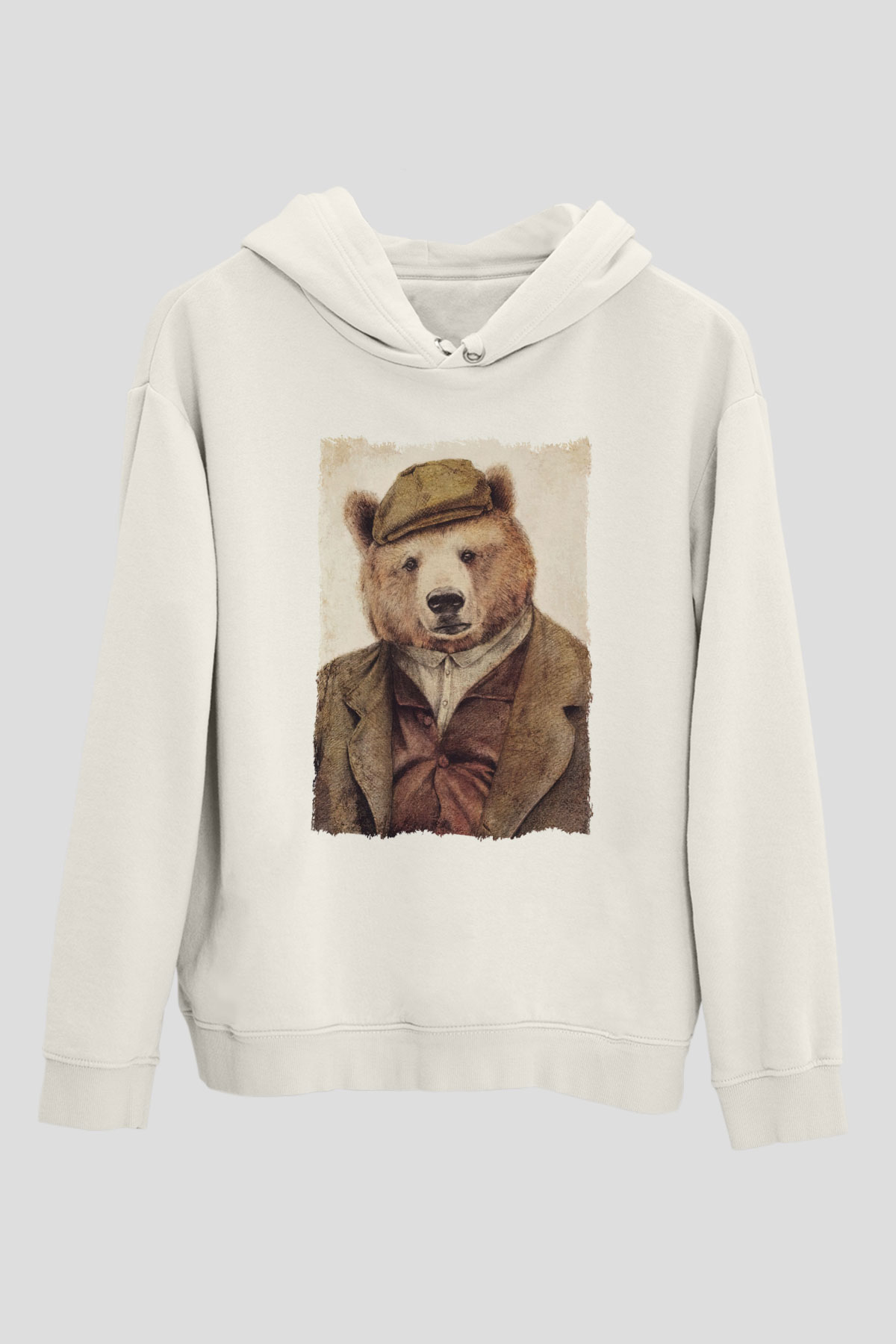Ayı Beyaz Unisex Kapüşonlu Sweatshirt