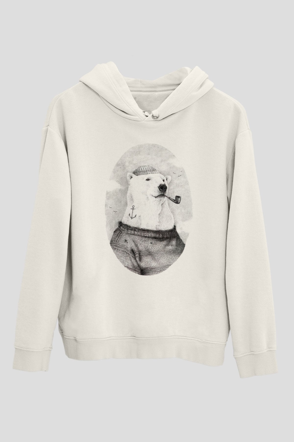 Ayı Beyaz Unisex Kapüşonlu Sweatshirt