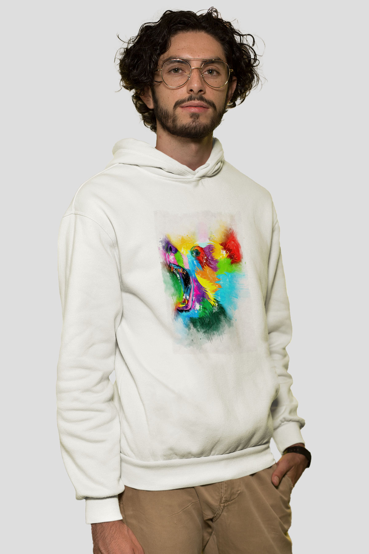 Ayı Beyaz Unisex Kapüşonlu Sweatshirt