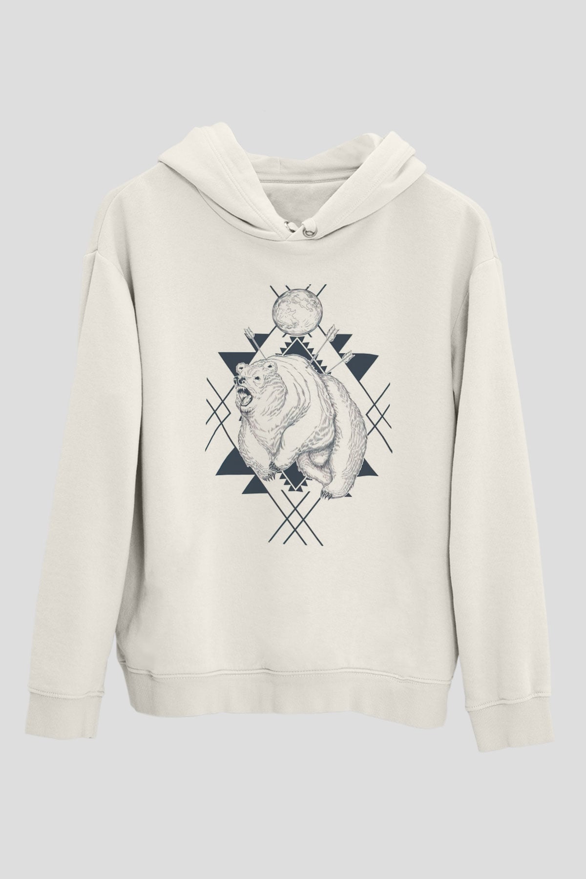 Ayı Beyaz Unisex Kapüşonlu Sweatshirt