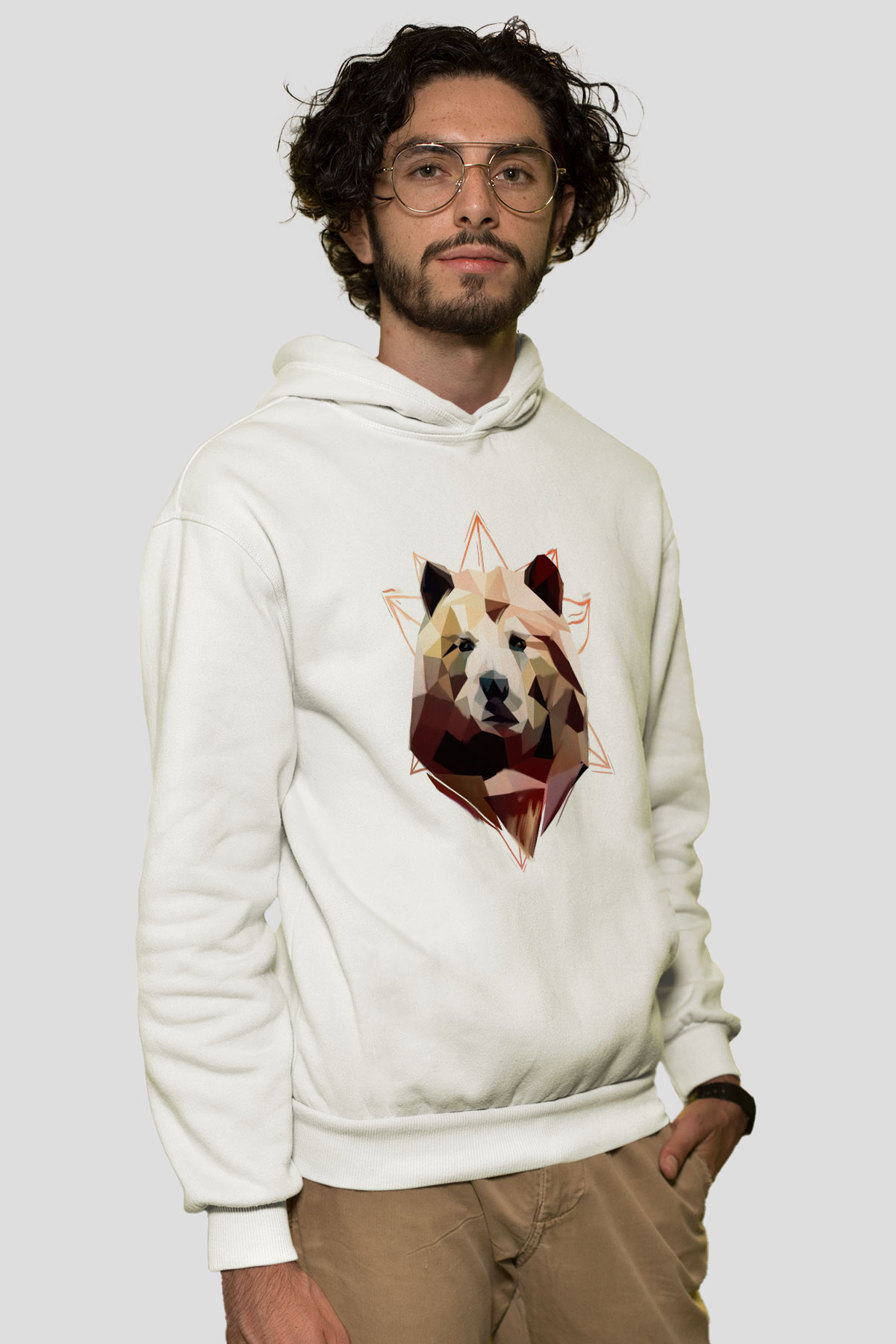 Ayı Beyaz Unisex Kapüşonlu Sweatshirt