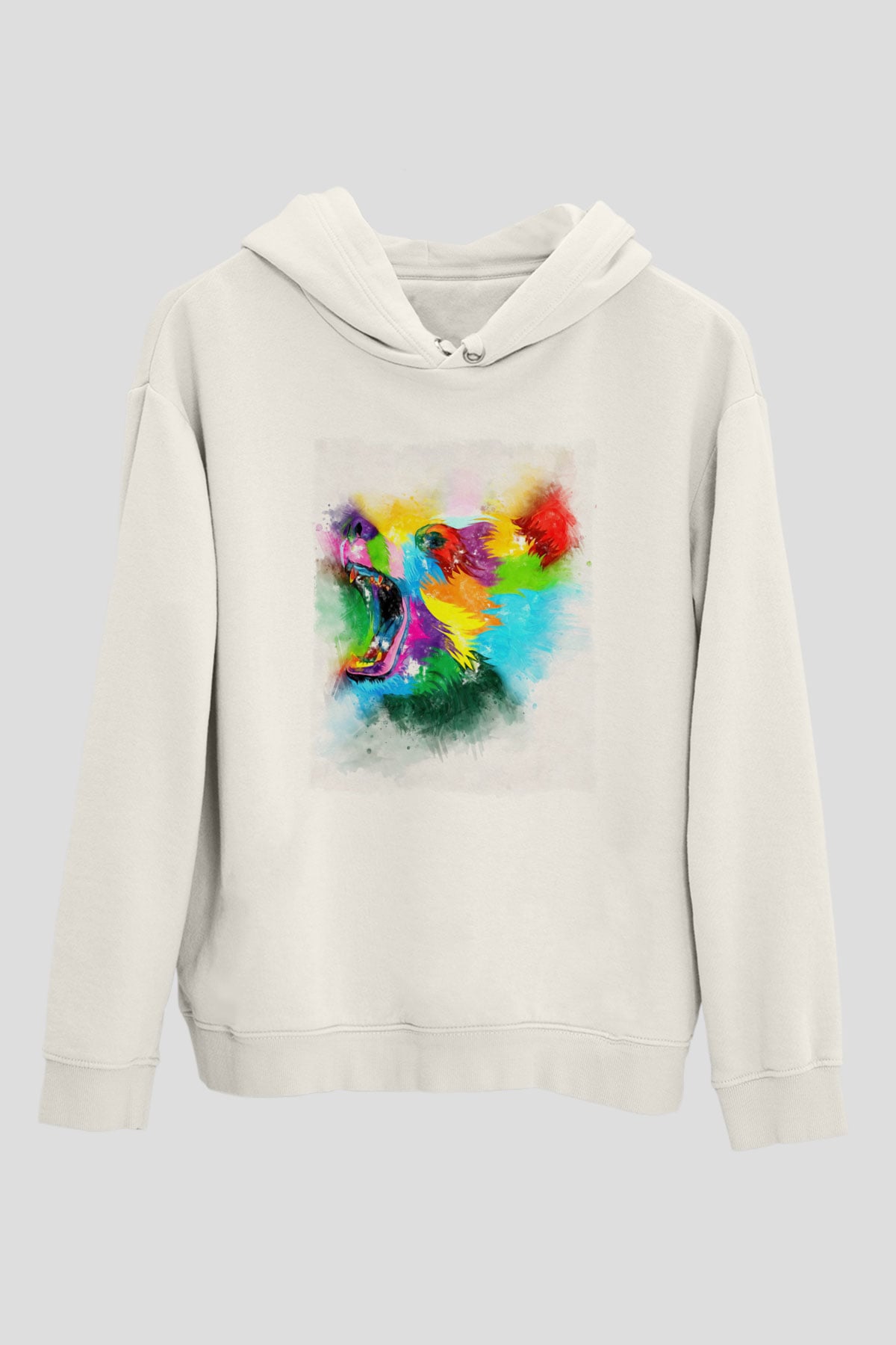 Ayı Beyaz Unisex Kapüşonlu Sweatshirt