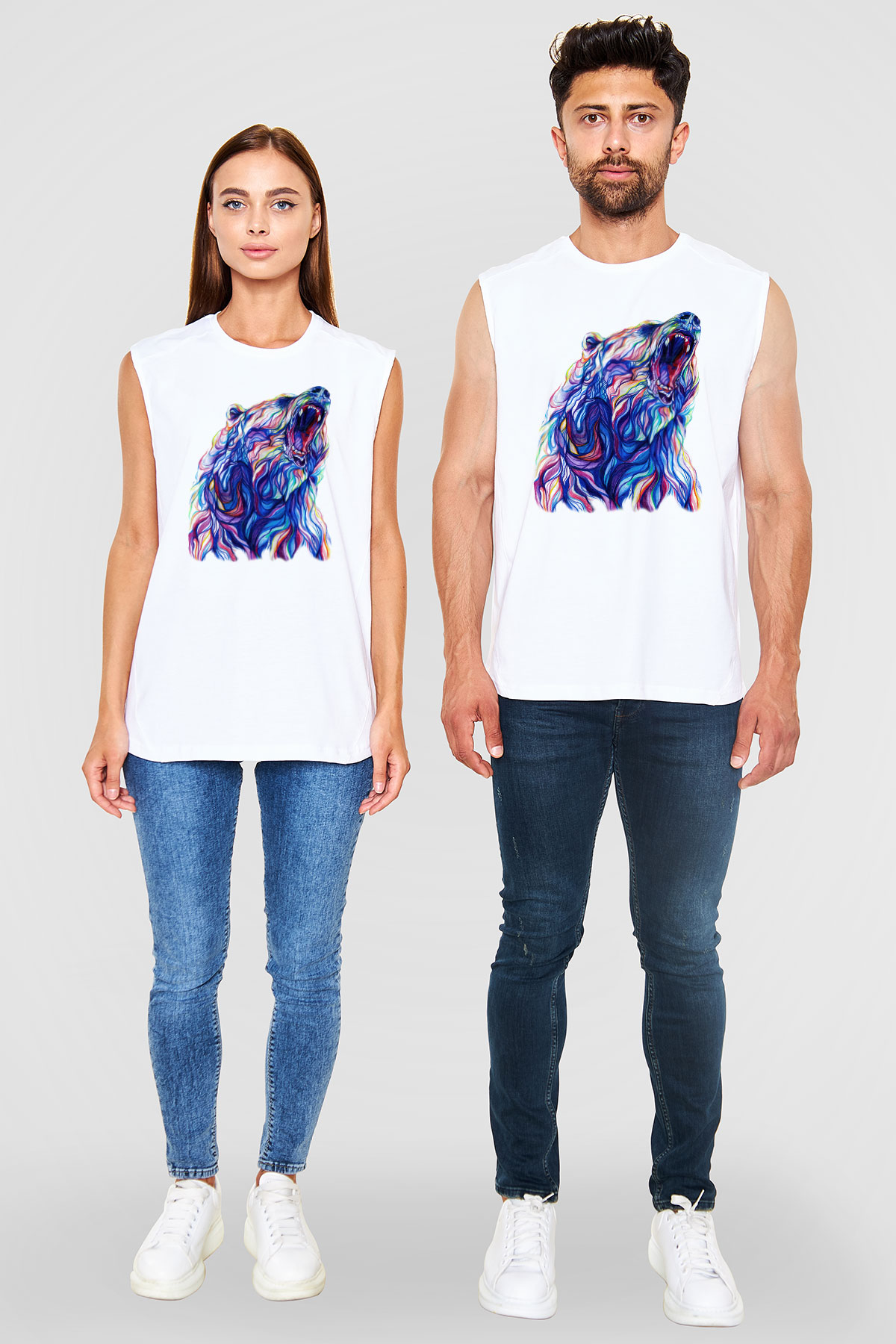 Ayı Beyaz Unisex Kolsuz Tişört