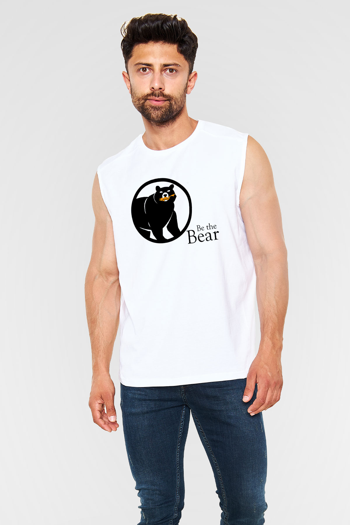 Ayı Beyaz Unisex Kolsuz Tişört