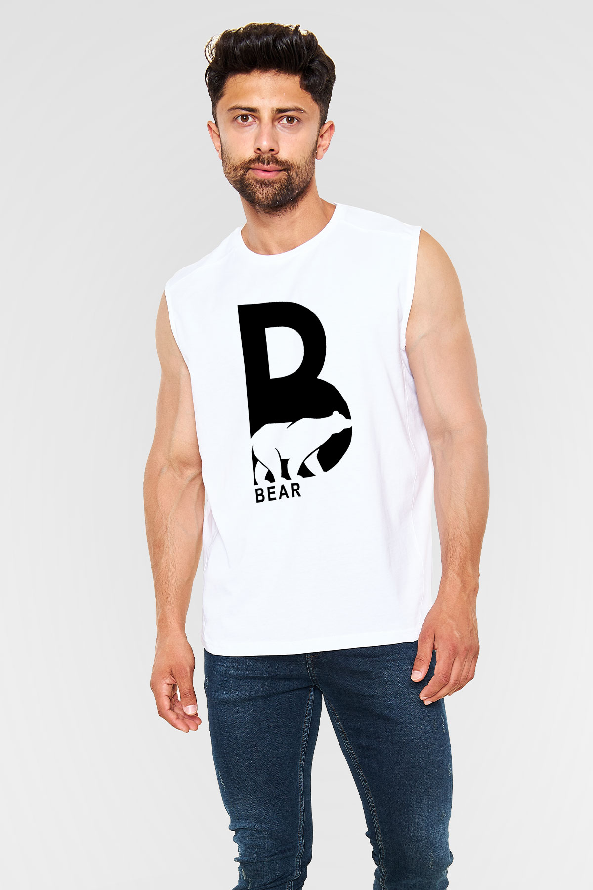 Ayı Beyaz Unisex Kolsuz Tişört