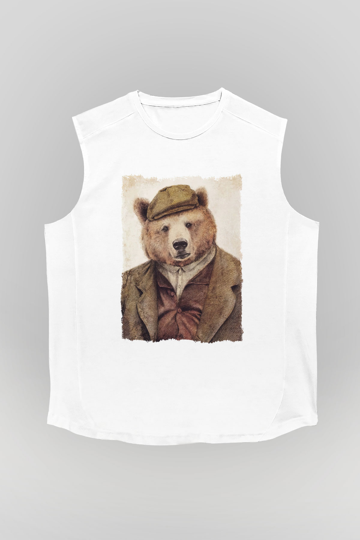 Ayı Beyaz Unisex Kolsuz Tişört