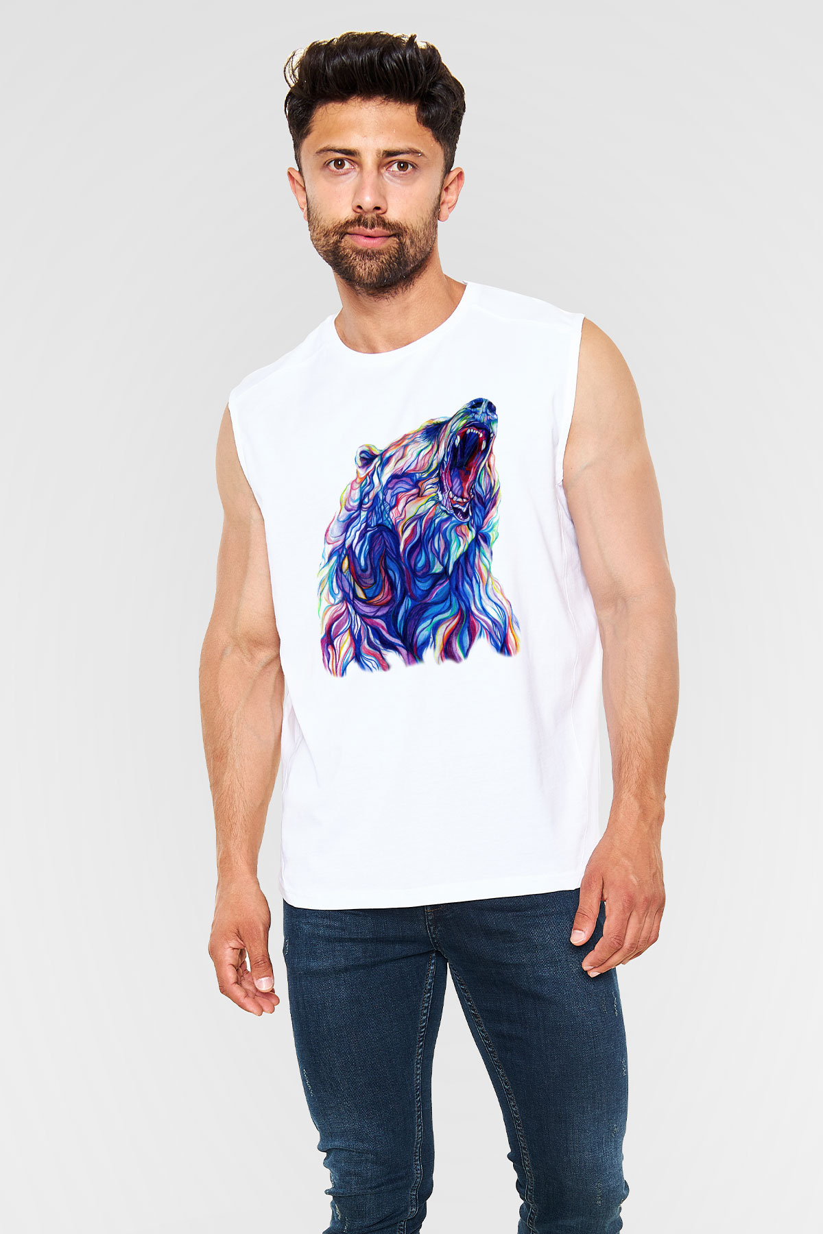 Ayı Beyaz Unisex Kolsuz Tişört