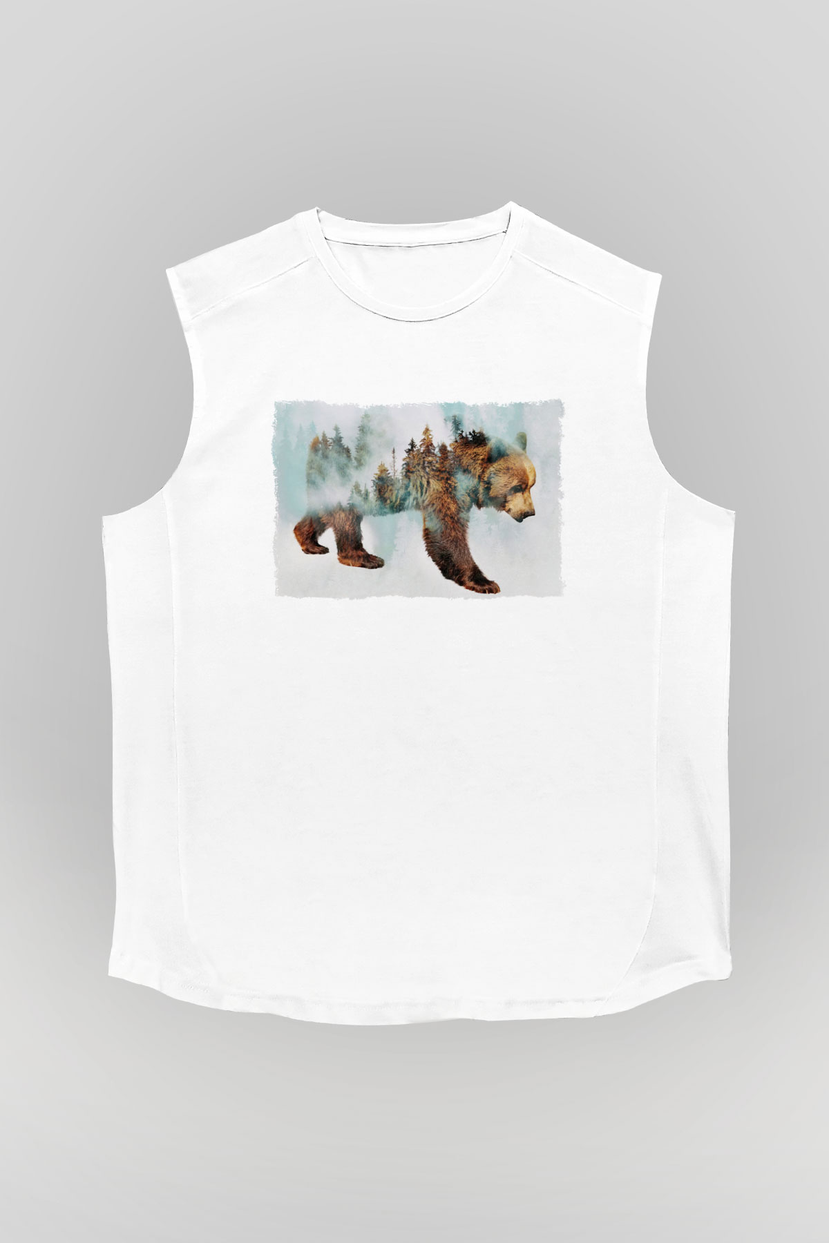 Ayı Beyaz Unisex Kolsuz Tişört