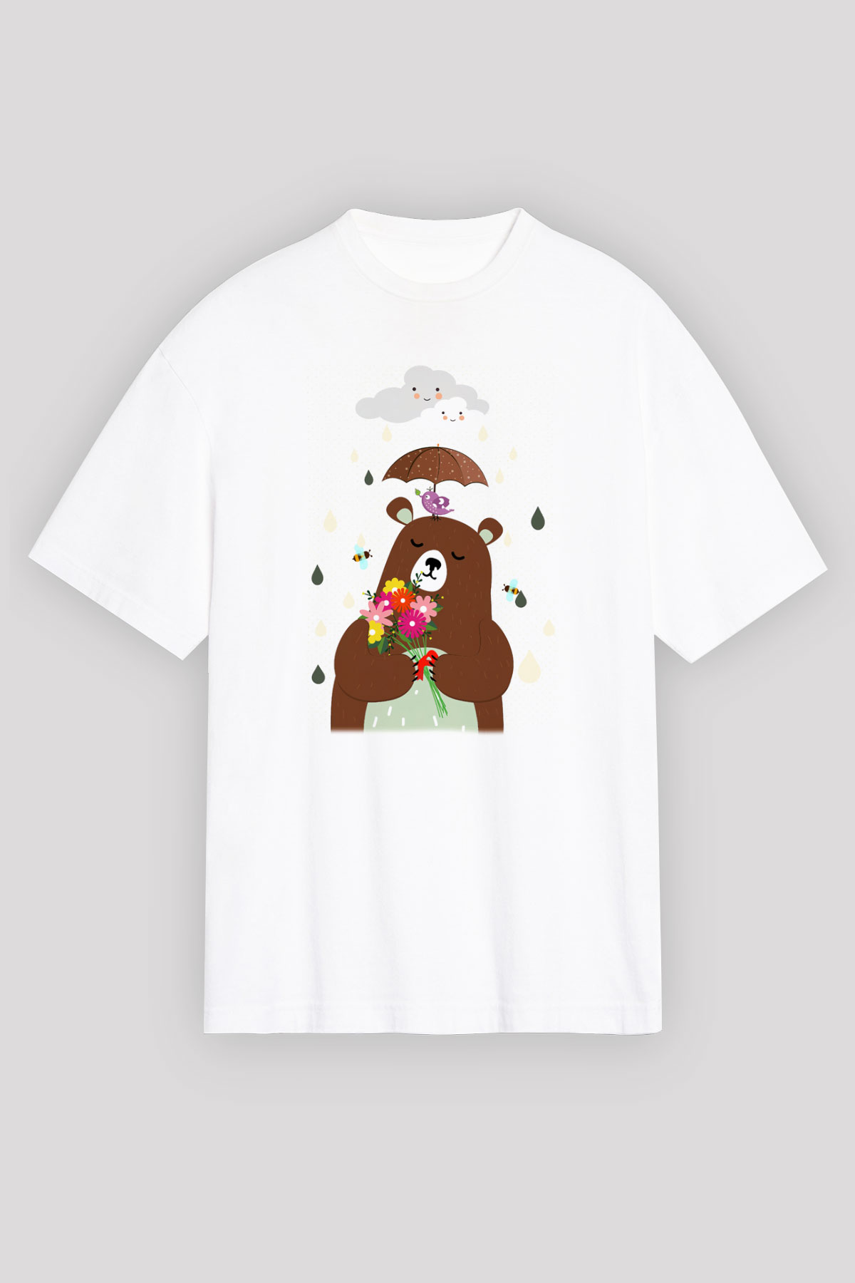 Ayı Beyaz Unisex Oversize Tişört T-Shirt