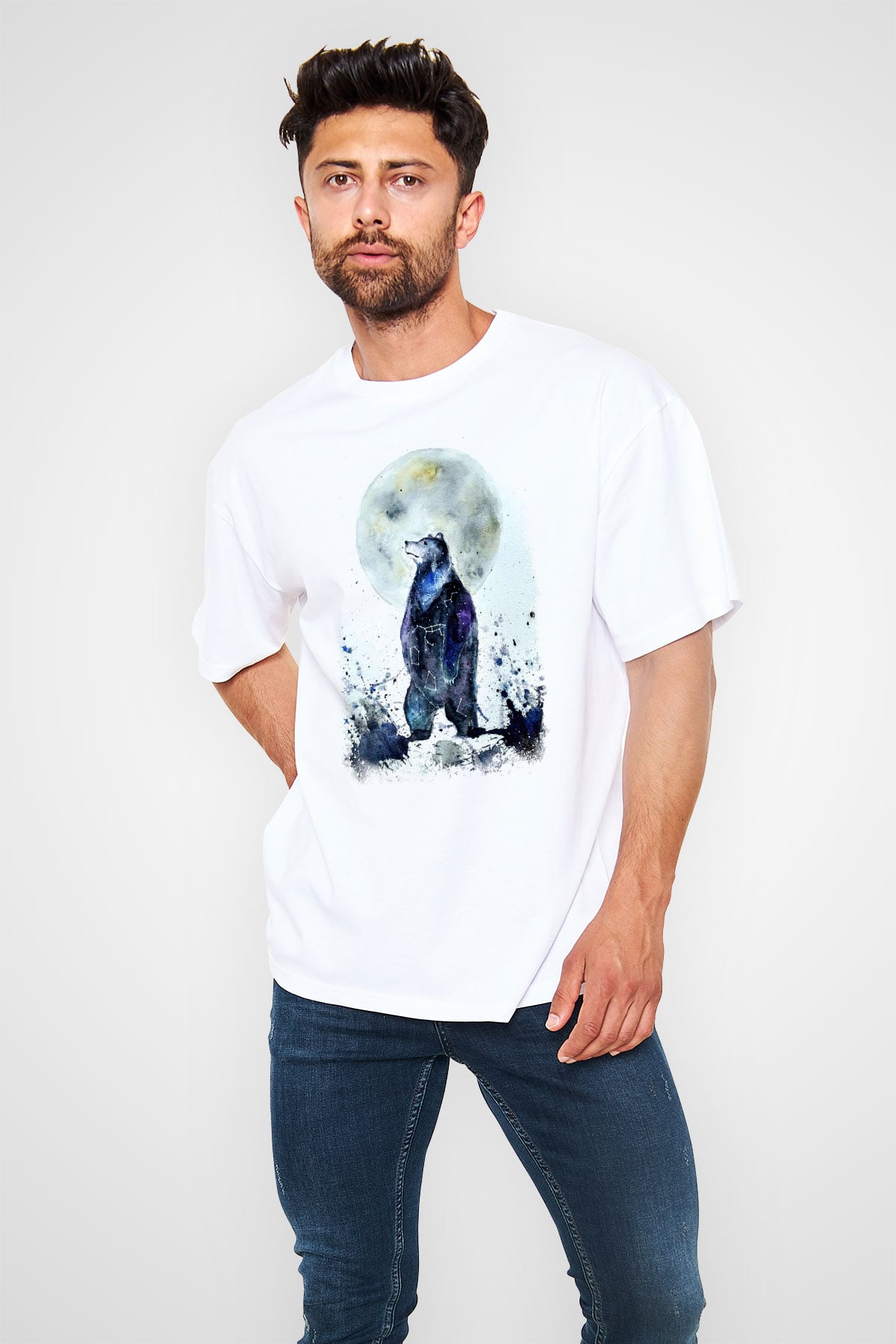 Ayı Beyaz Unisex Oversize Tişört T-Shirt