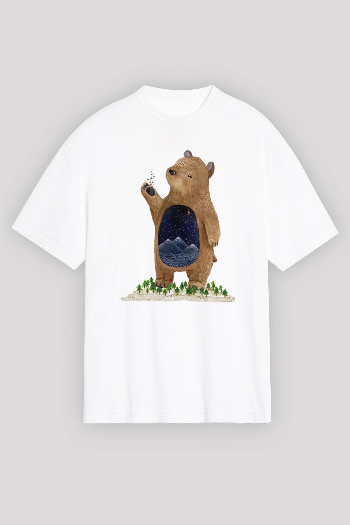 Ayı Beyaz Unisex Oversize Tişört T-Shirt