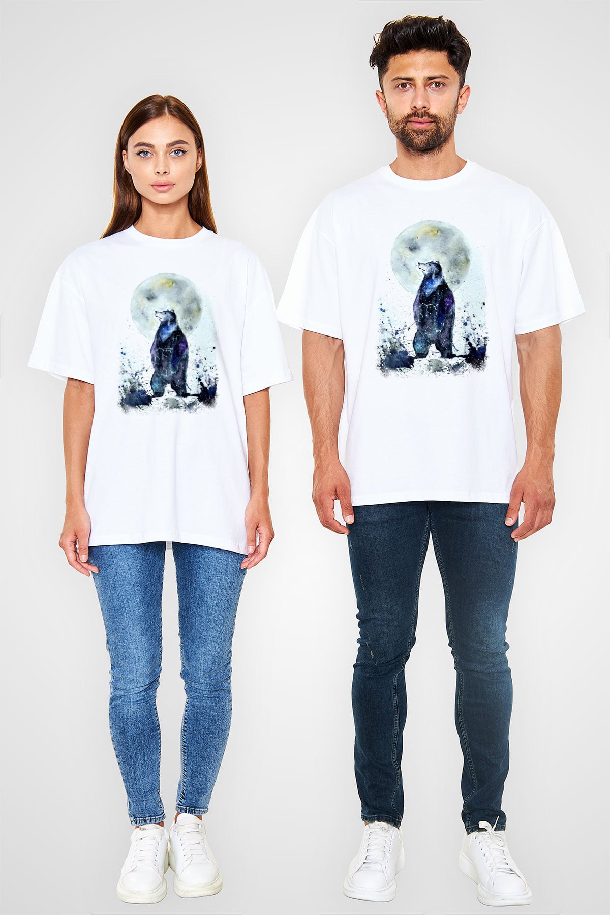 Ayı Beyaz Unisex Oversize Tişört T-Shirt