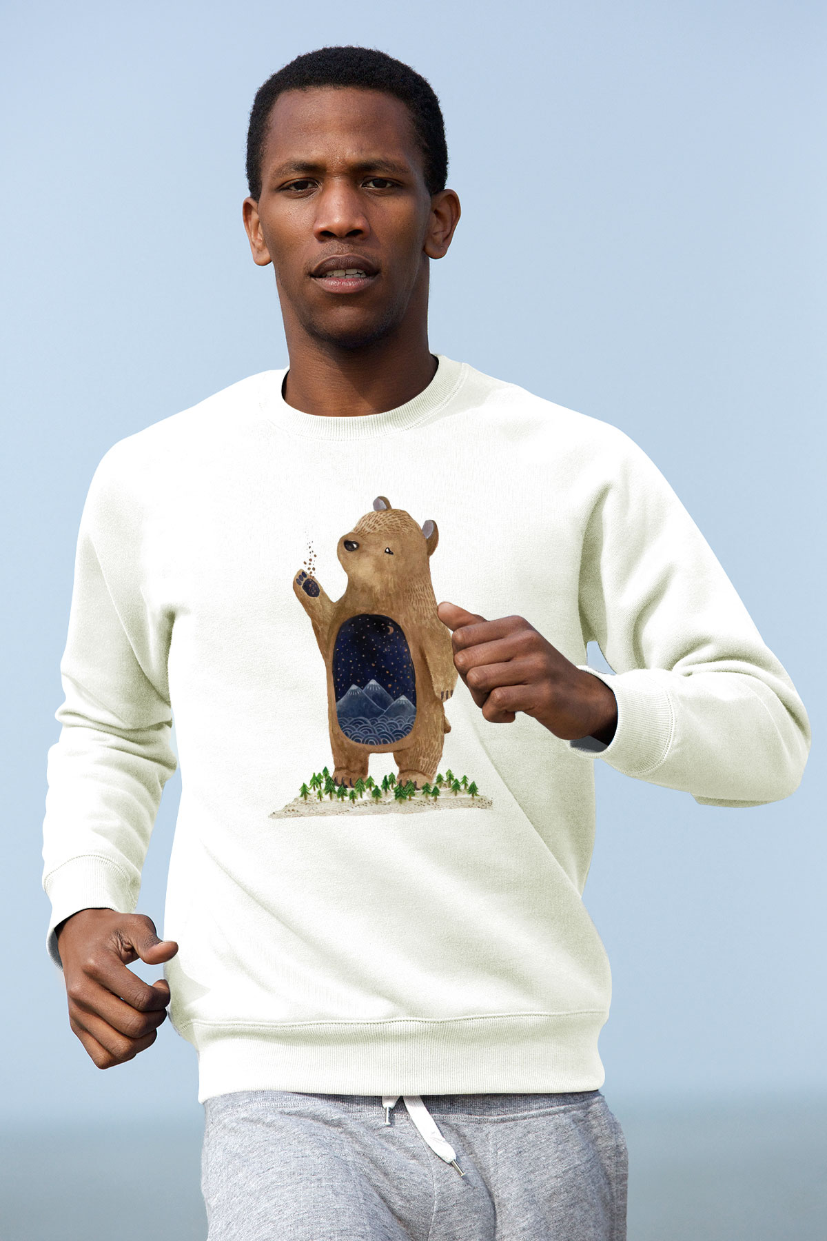 Ayı Beyaz Unisex Sweatshirt