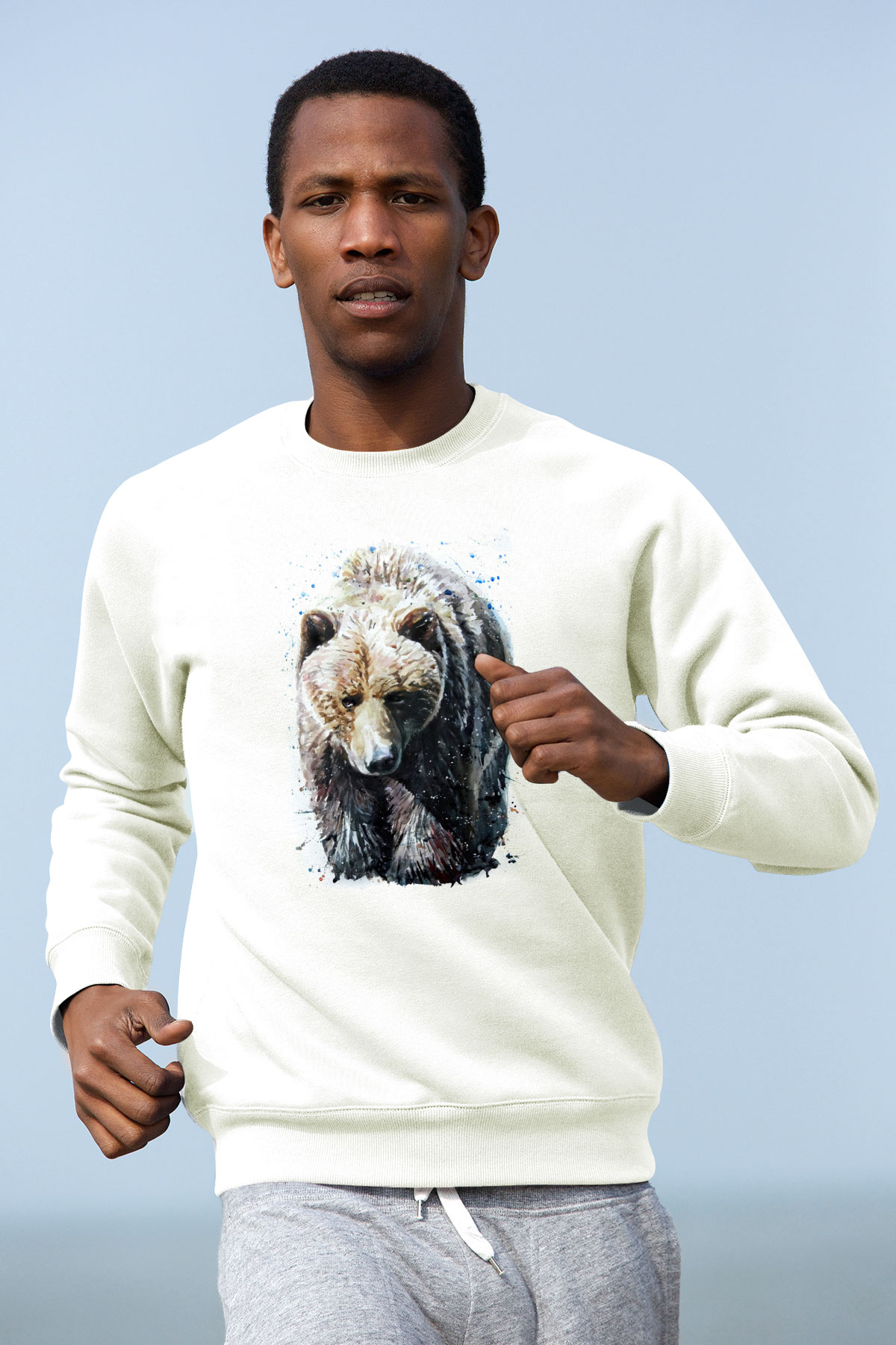 Ayı Beyaz Unisex Sweatshirt