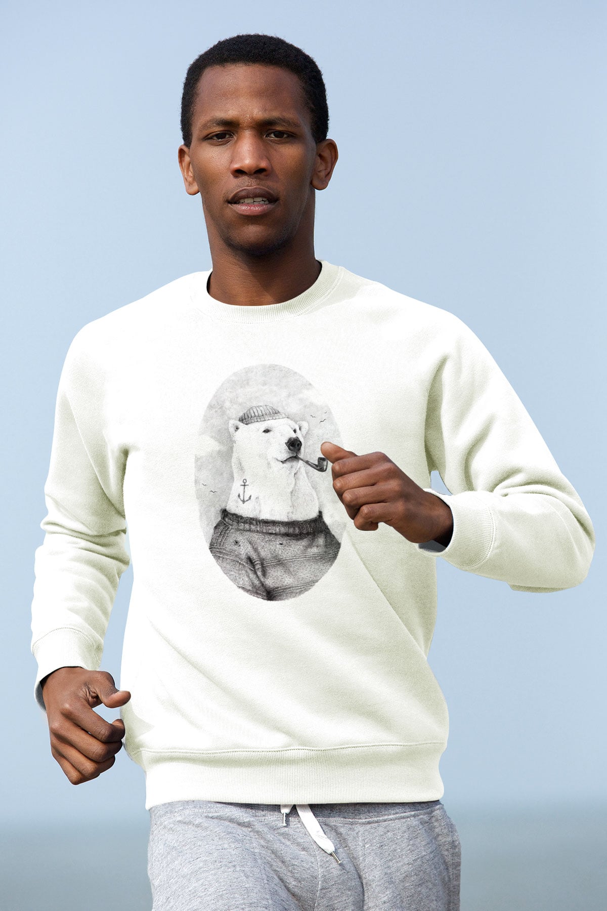 Ayı Beyaz Unisex Sweatshirt