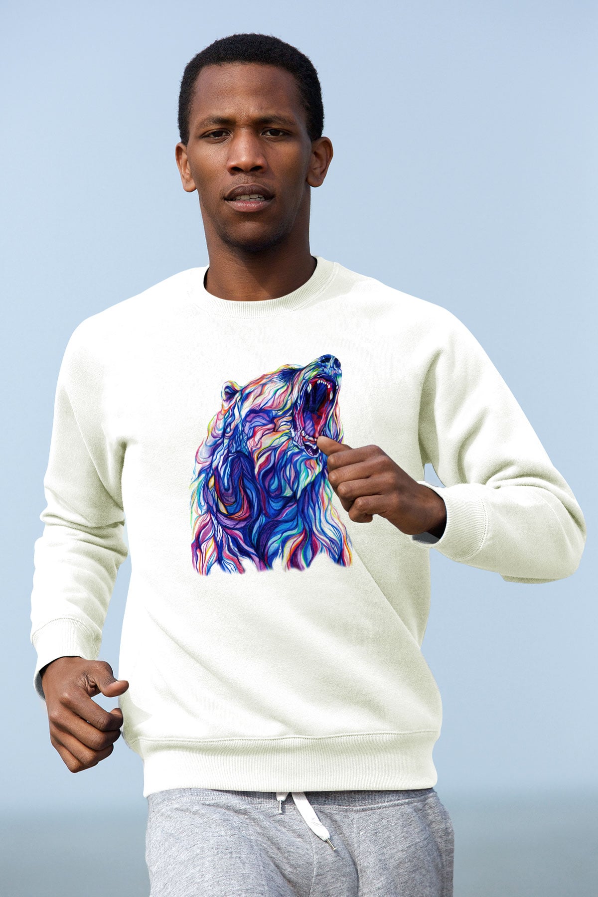 Ayı Beyaz Unisex Sweatshirt