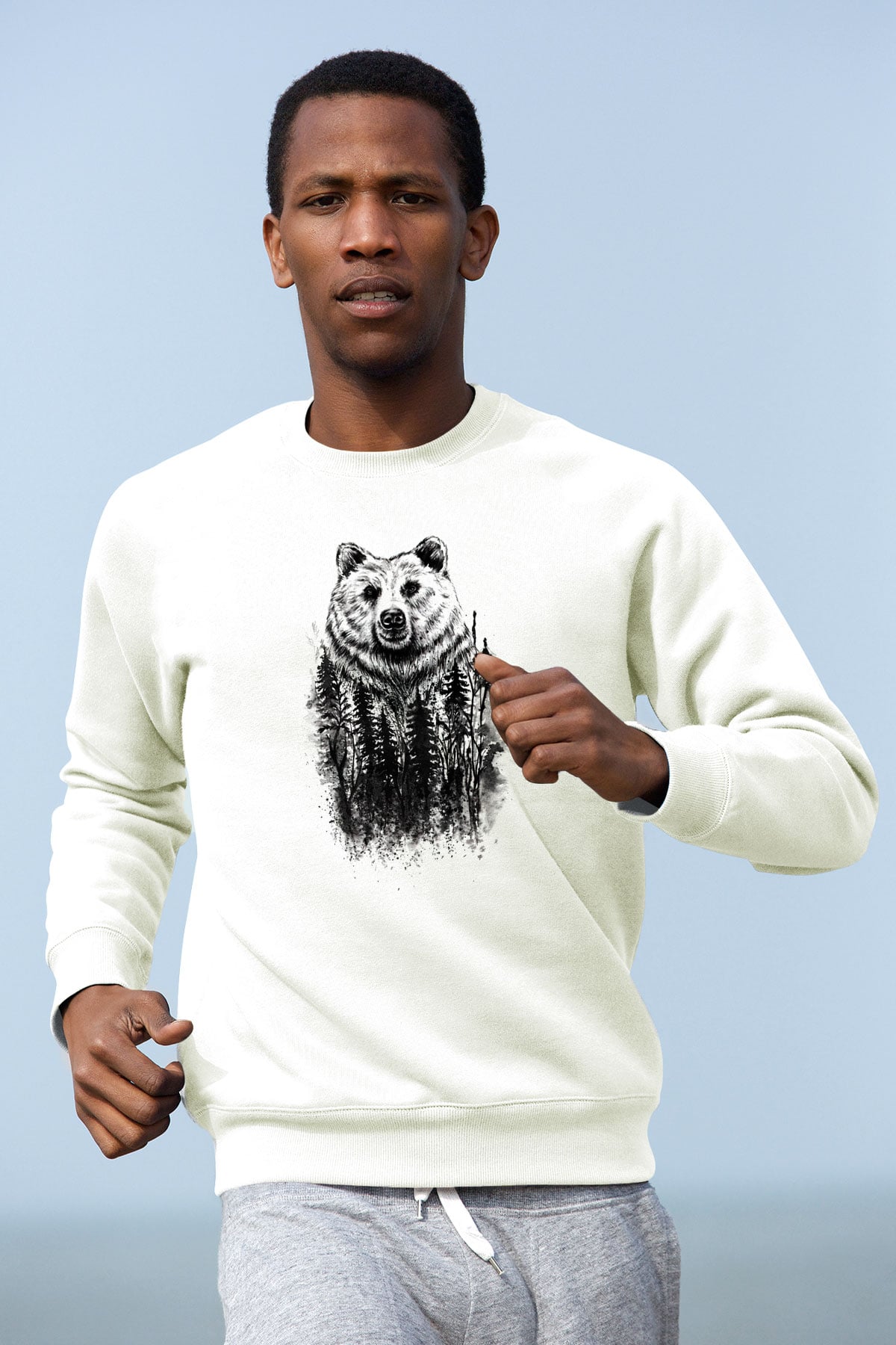 Ayı Beyaz Unisex Sweatshirt