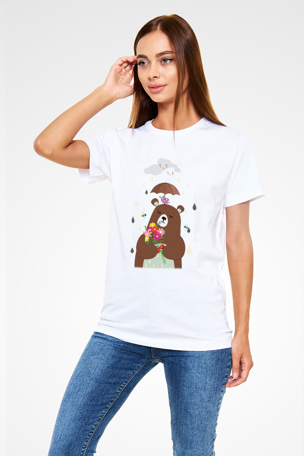 Ayı Beyaz Unisex Tişört T-Shirt - TişörtFabrikası