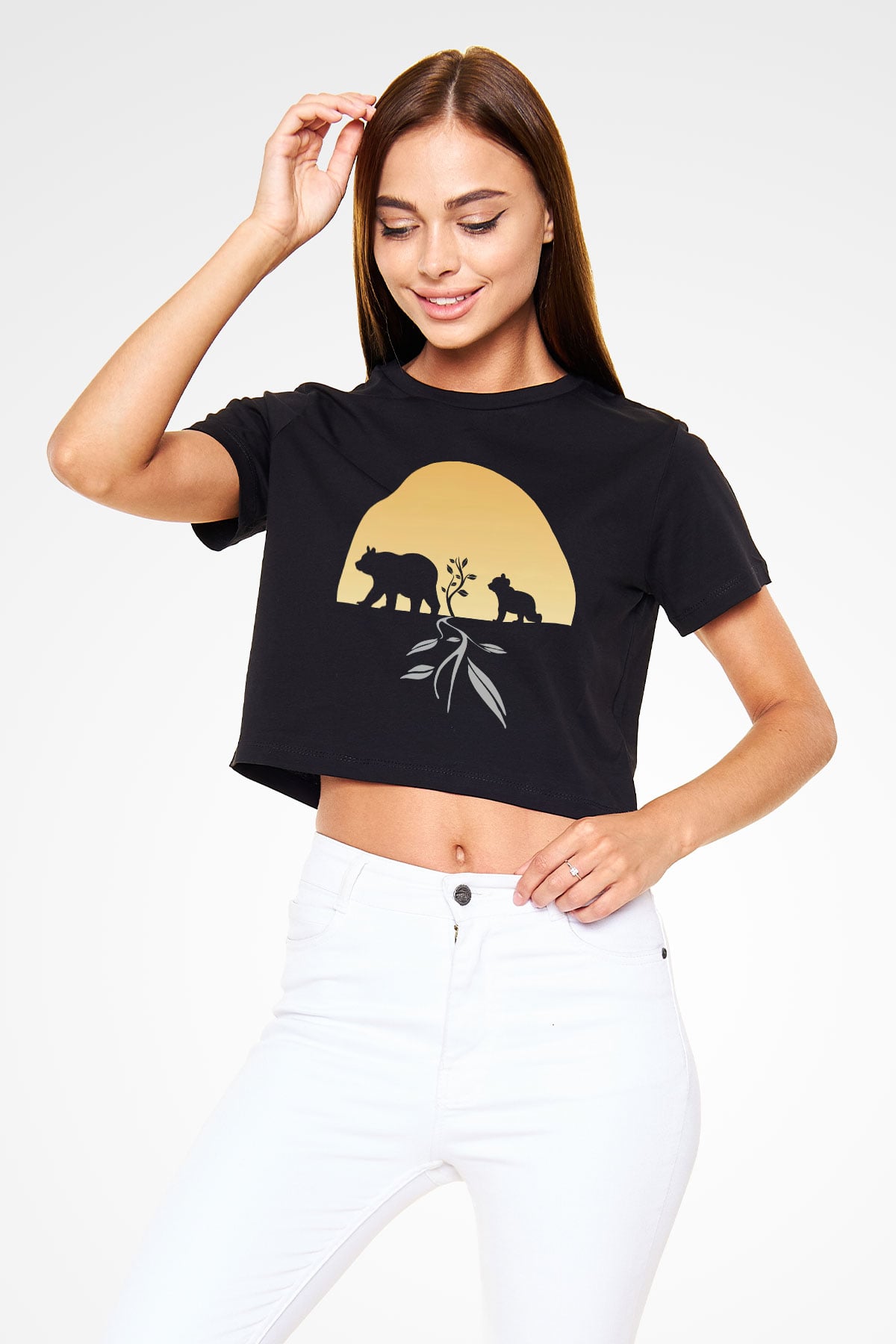 Ayı Siyah Crop Top Tişört