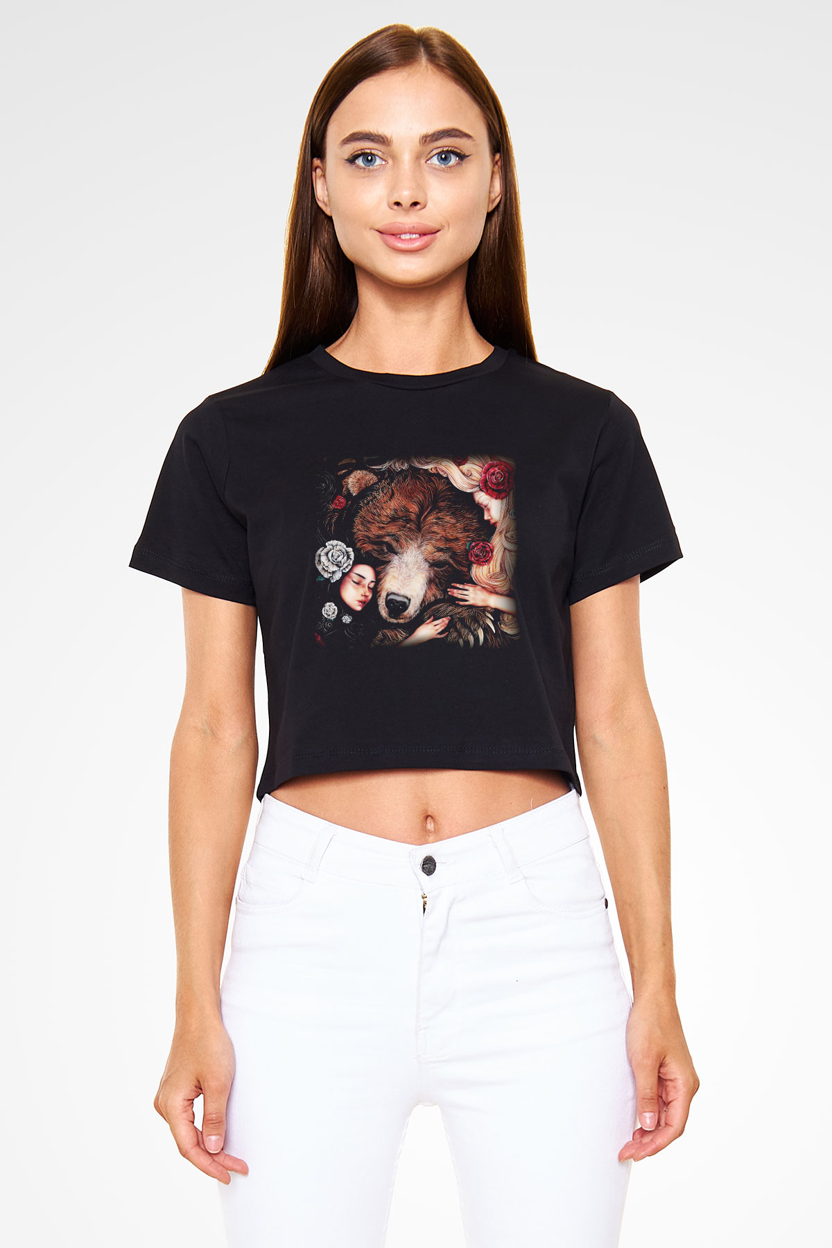 Ayı Siyah Crop Top Tişört