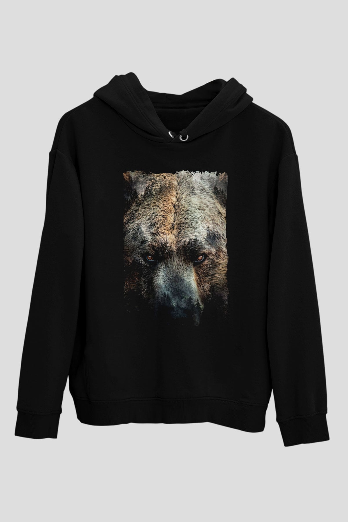 Ayı Siyah Unisex Kapüşonlu Sweatshirt