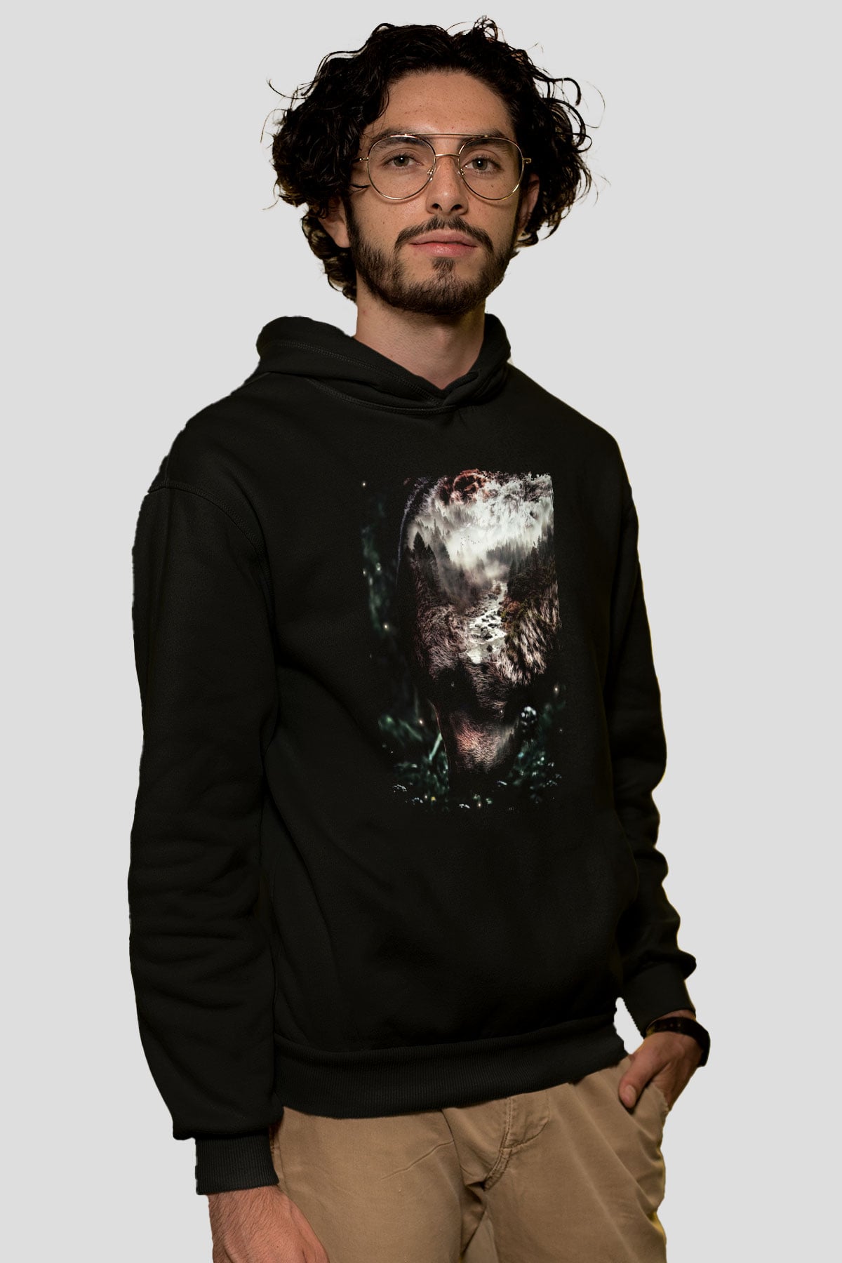 Ayı Siyah Unisex Kapüşonlu Sweatshirt