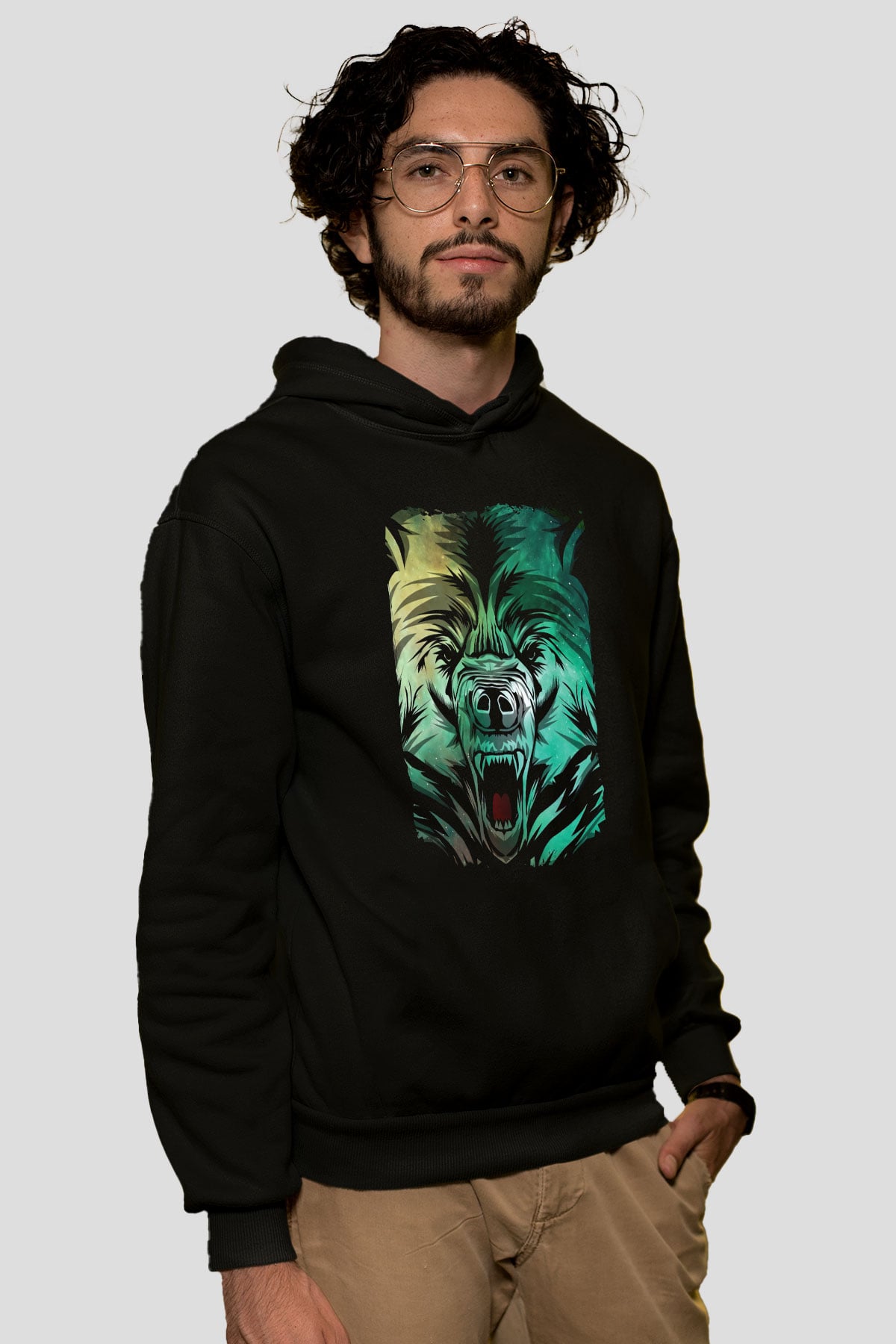 Ayı Siyah Unisex Kapüşonlu Sweatshirt