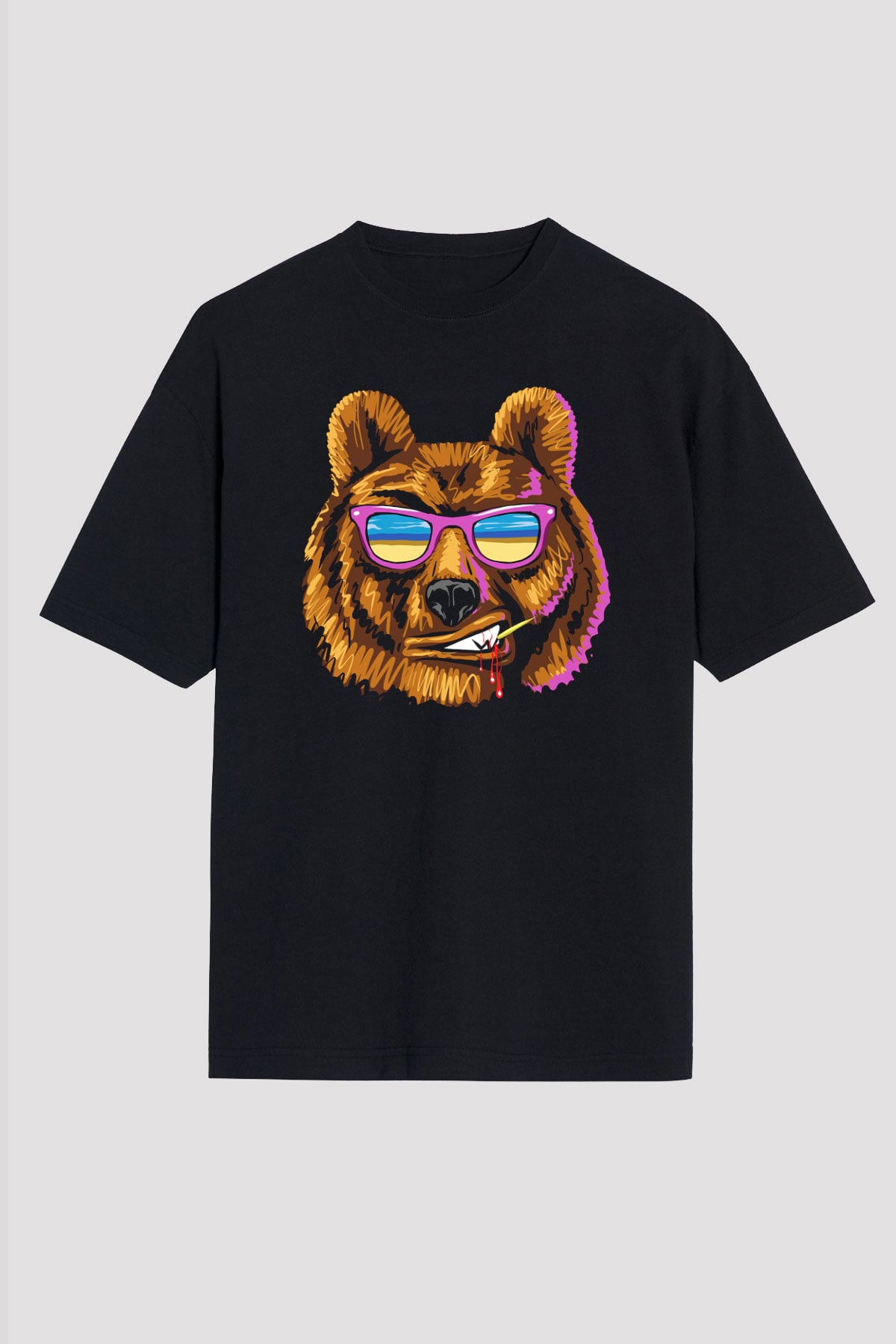 Ayı Siyah Unisex Oversize Tişört T-Shirt