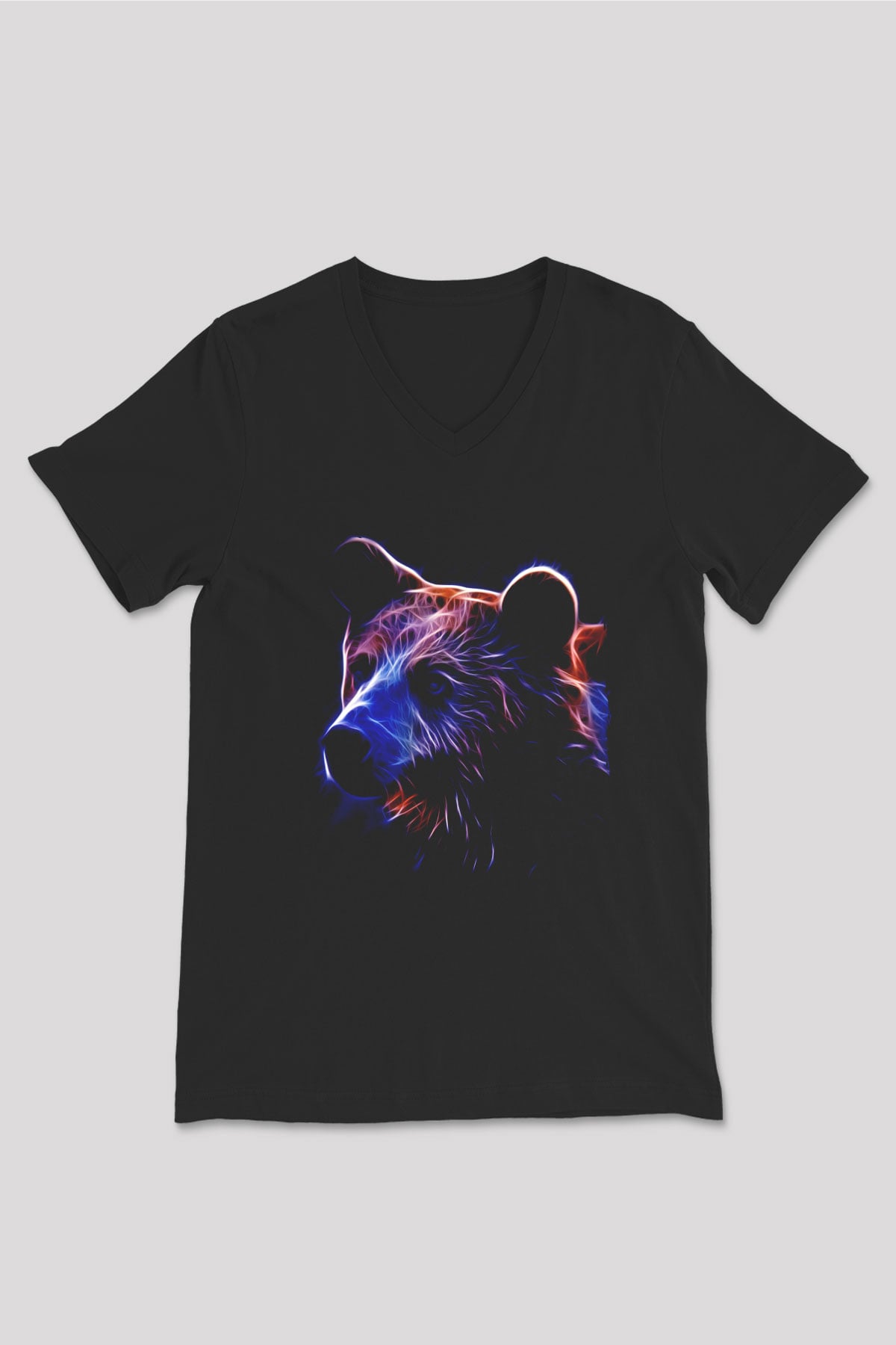 Ayı Siyah Unisex V Yaka Tişört