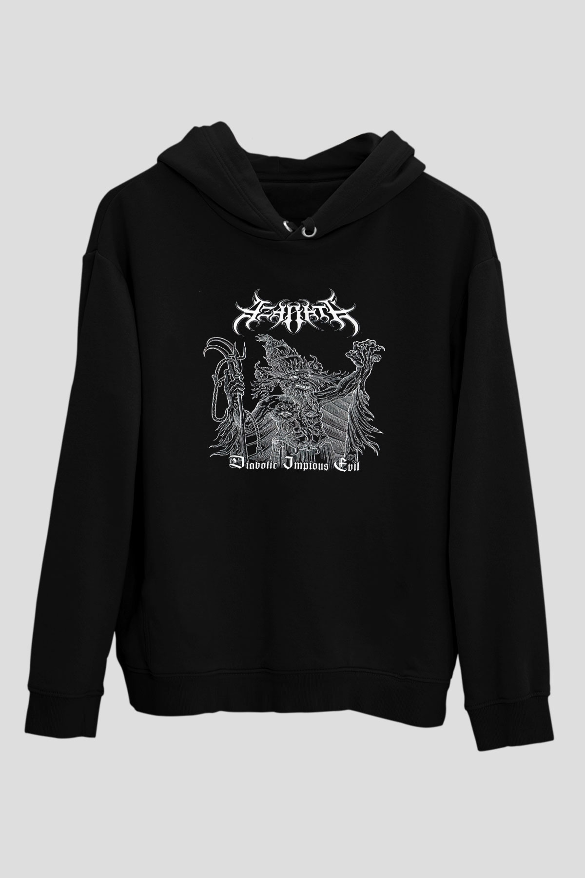 Azarath Baskılı Unisex Siyah Kapüşonlu Sweatshirt