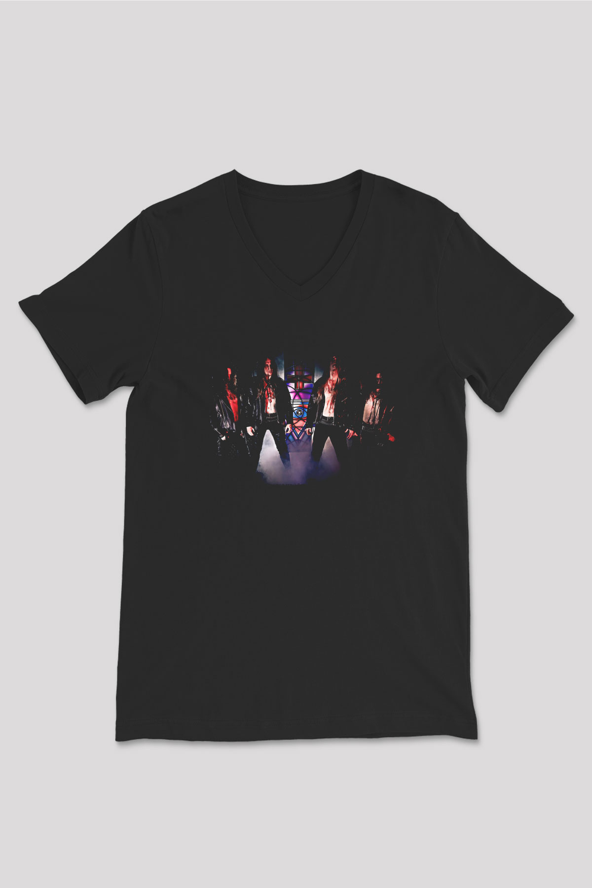 Azarath Baskılı Unisex Siyah V Yaka Tişört - Tshirt